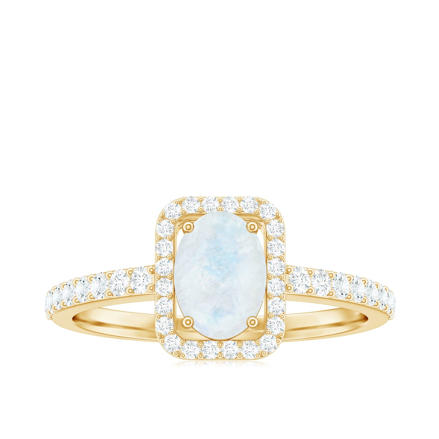 0.6 Carat Oval Cut Moonstone Ring with Diamond Halo