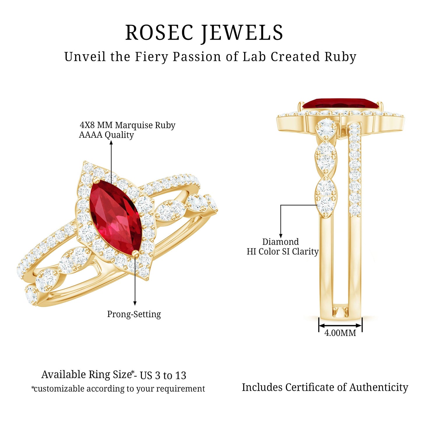 Vintage Inspired Lab Ruby and Diamond Double Band Engagement Ring