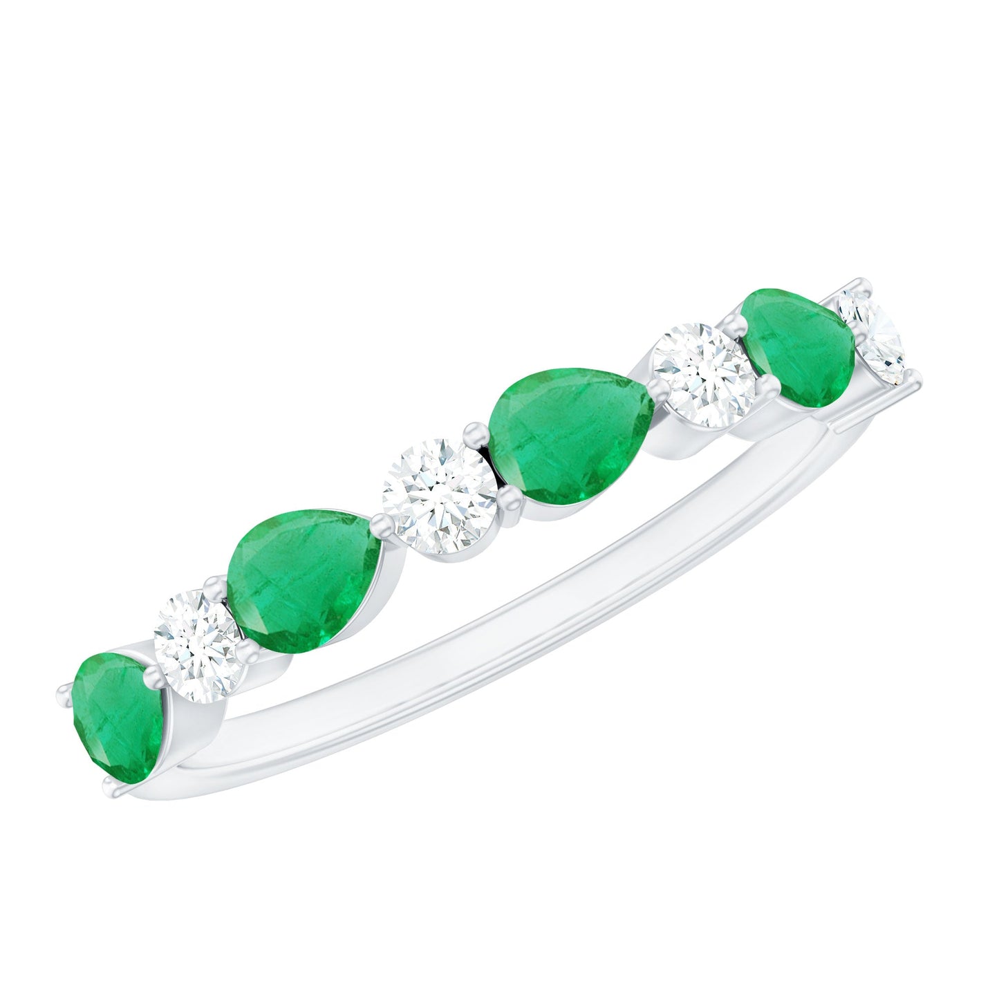 Pear Shape Emerald and Diamond Half Eternity Ring in East West Style