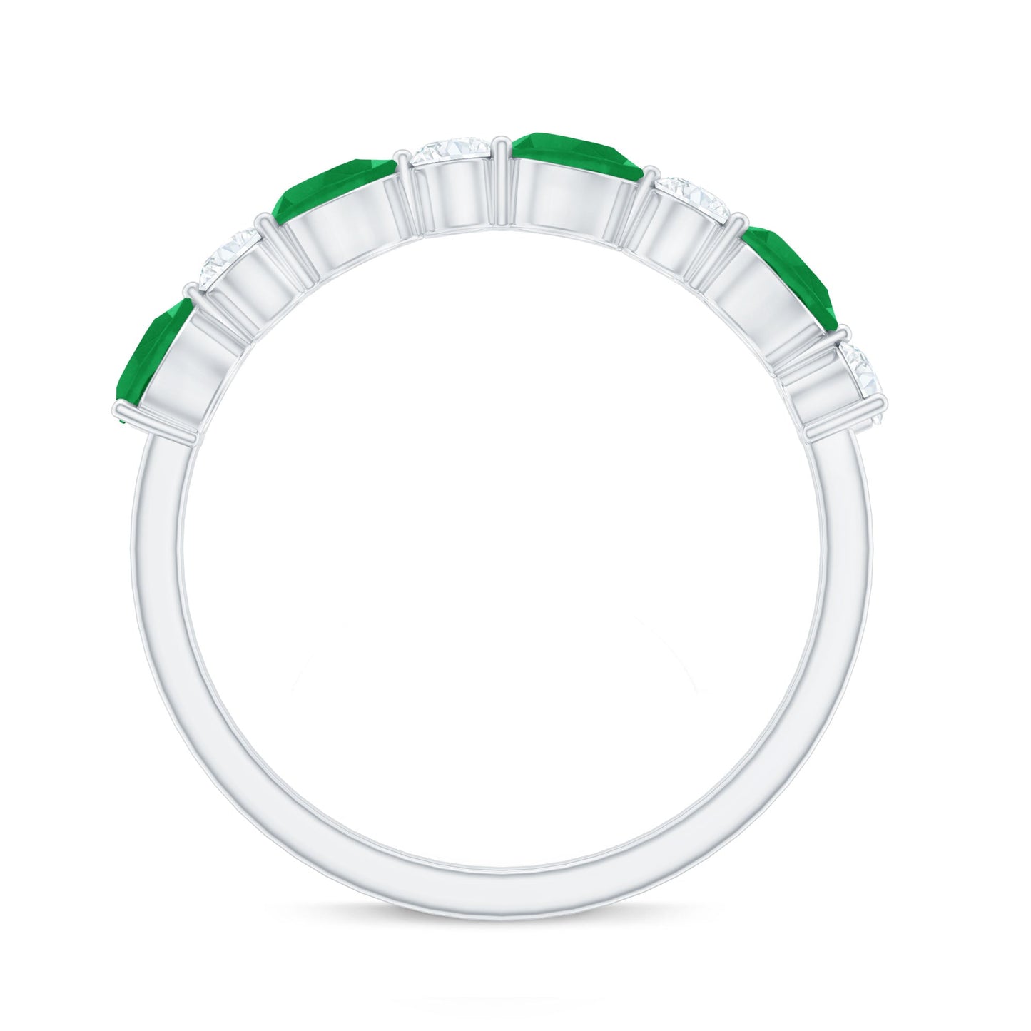 Pear Shape Emerald and Diamond Half Eternity Ring in East West Style