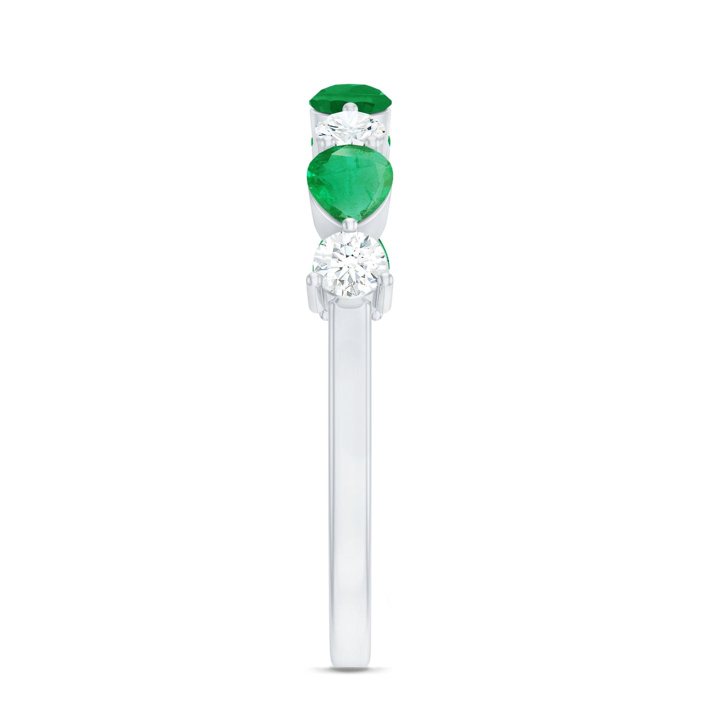 Pear Shape Emerald and Diamond Half Eternity Ring in East West Style