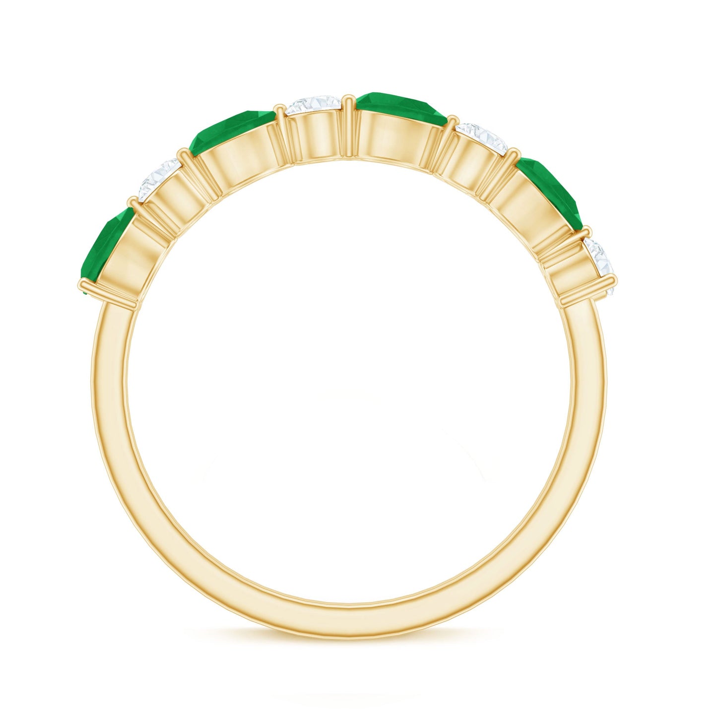 Pear Shape Emerald and Diamond Half Eternity Ring in East West Style