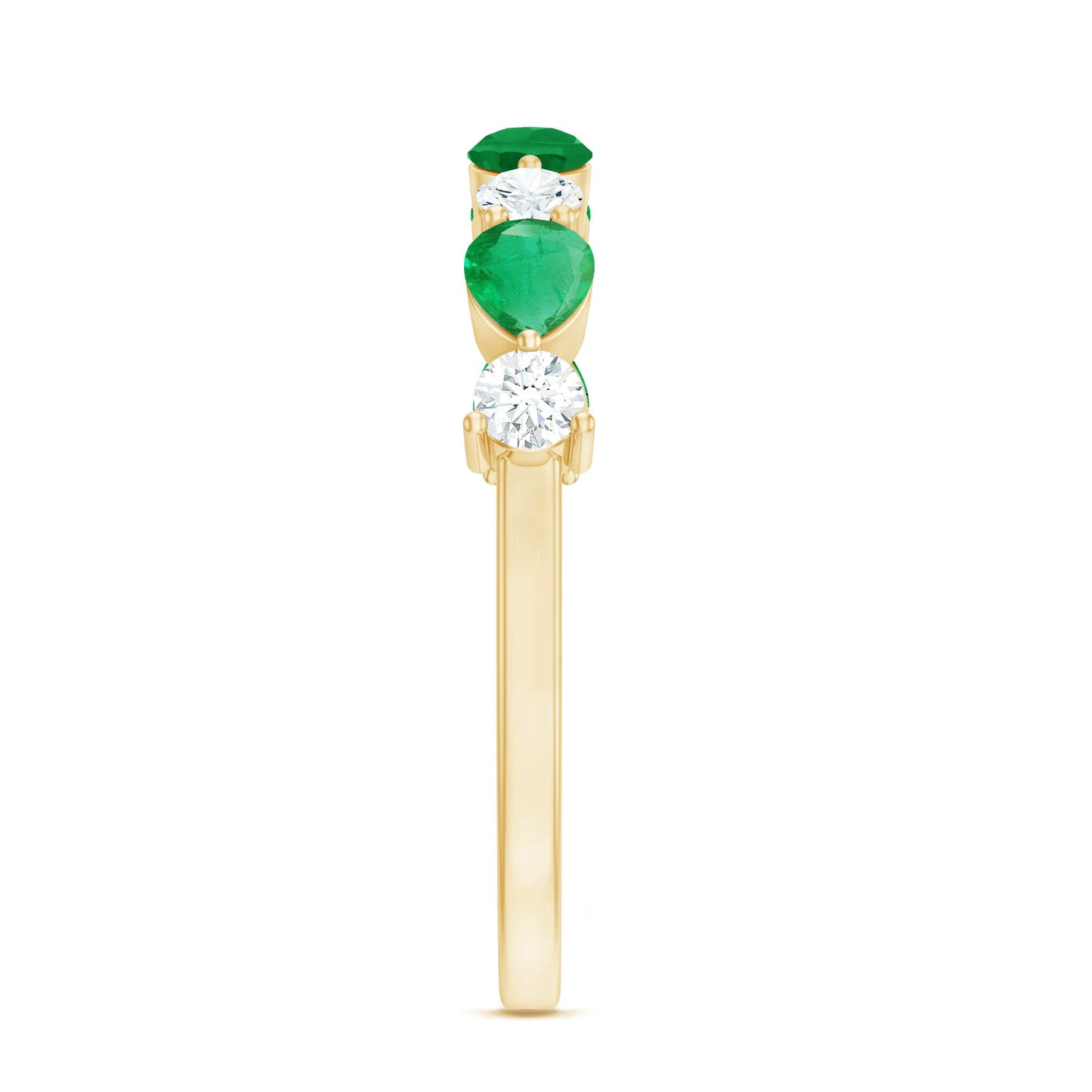 Pear Shape Emerald and Diamond Half Eternity Ring in East West Style