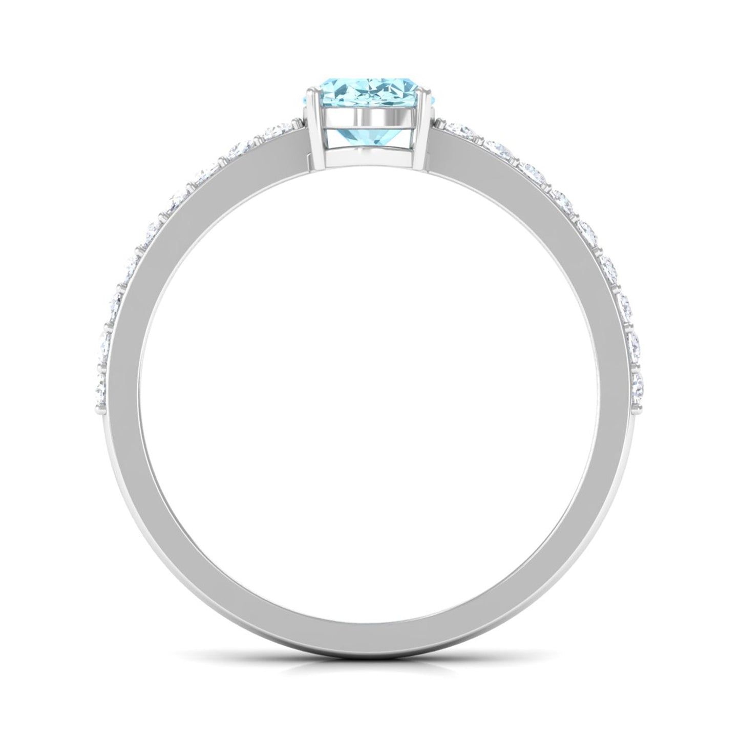 Genuine 1 Carat Solitaire Aquamarine Oval Engagement Ring with Diamond
