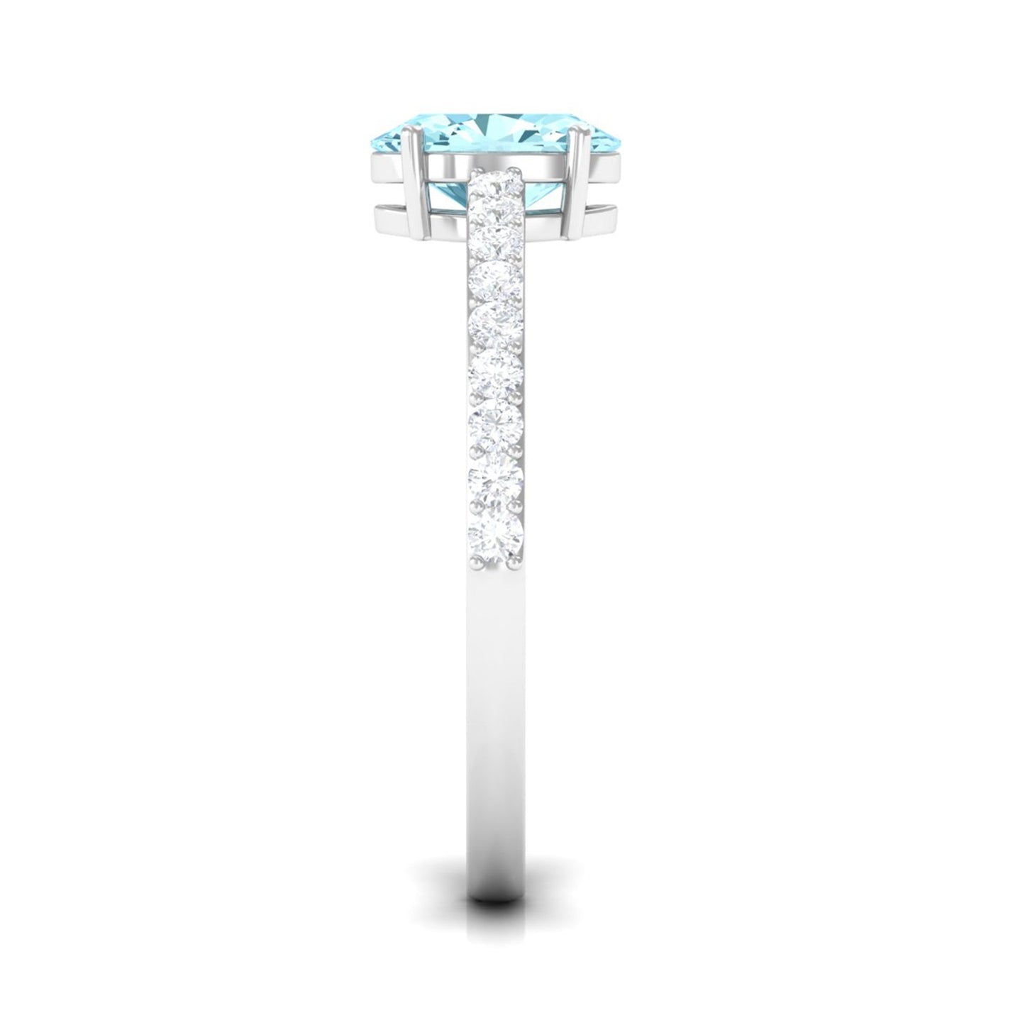 Genuine 1 Carat Solitaire Aquamarine Oval Engagement Ring with Diamond