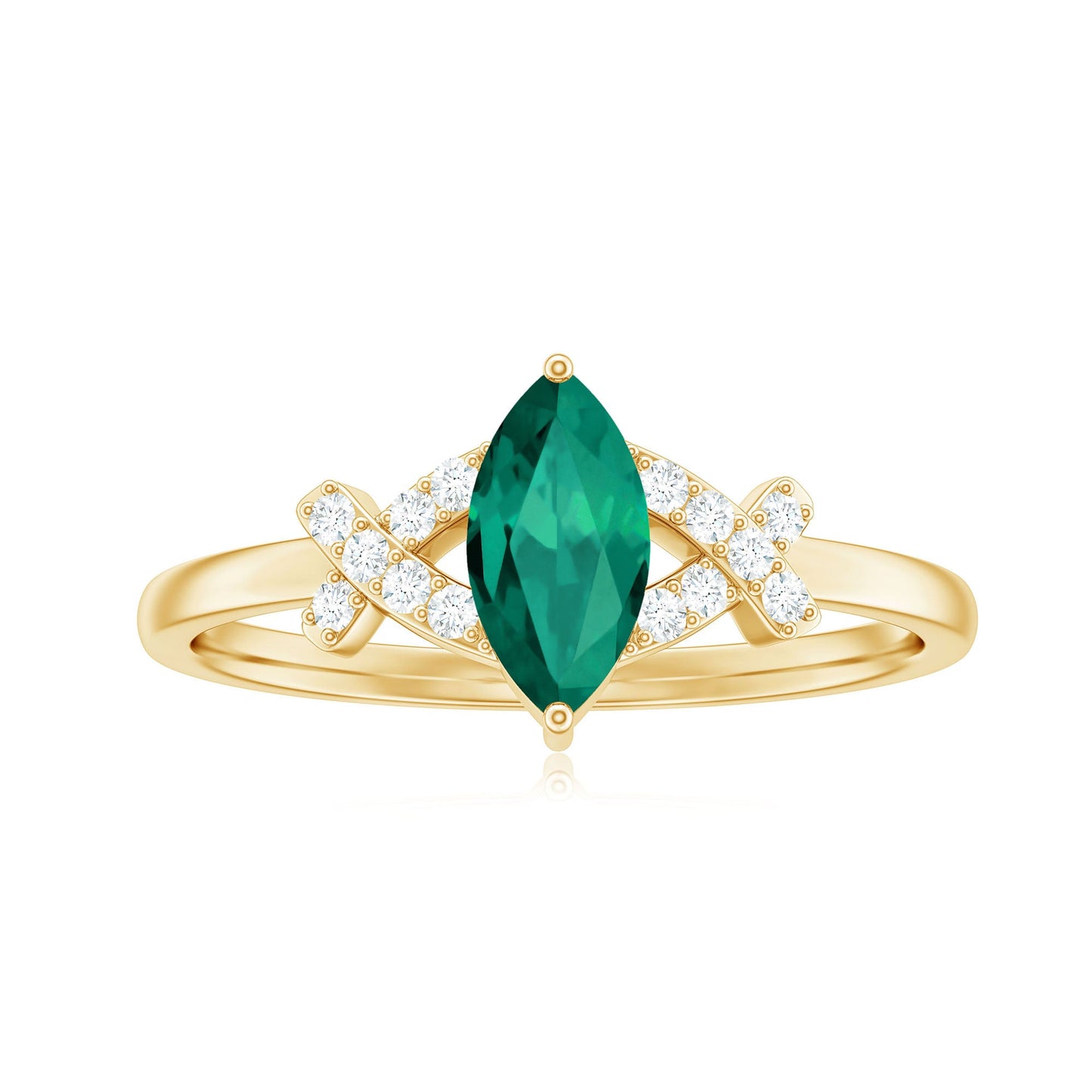 Designer Lab Grown Emerald Marquise Engagement Ring with Diamond