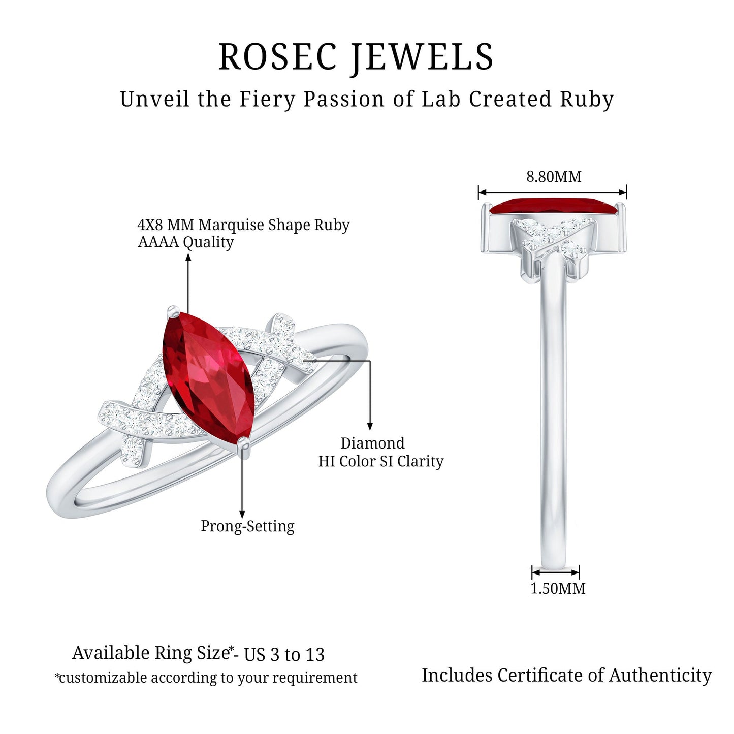 Marquise Cut Lab Created Ruby Designer Engagement Ring