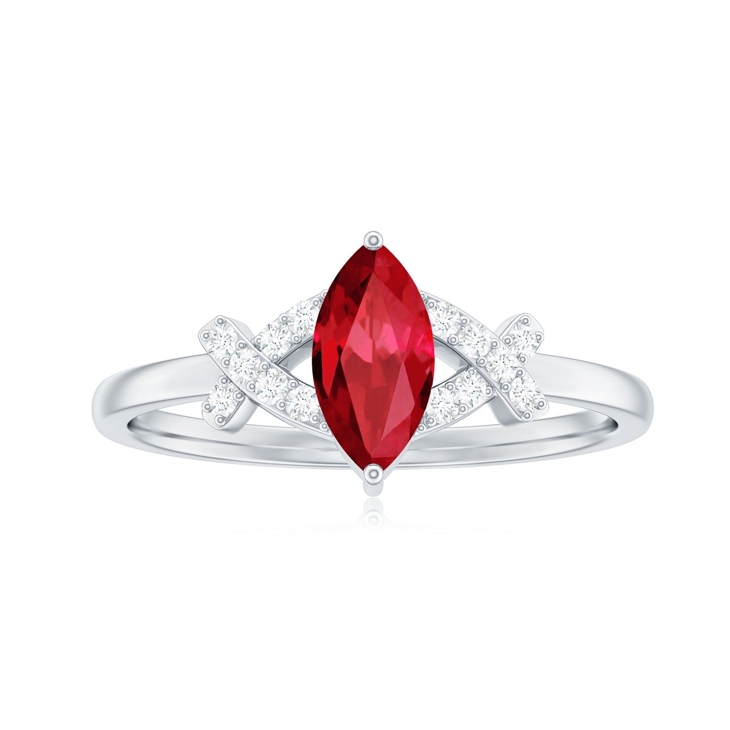 Marquise Cut Lab Created Ruby Designer Engagement Ring