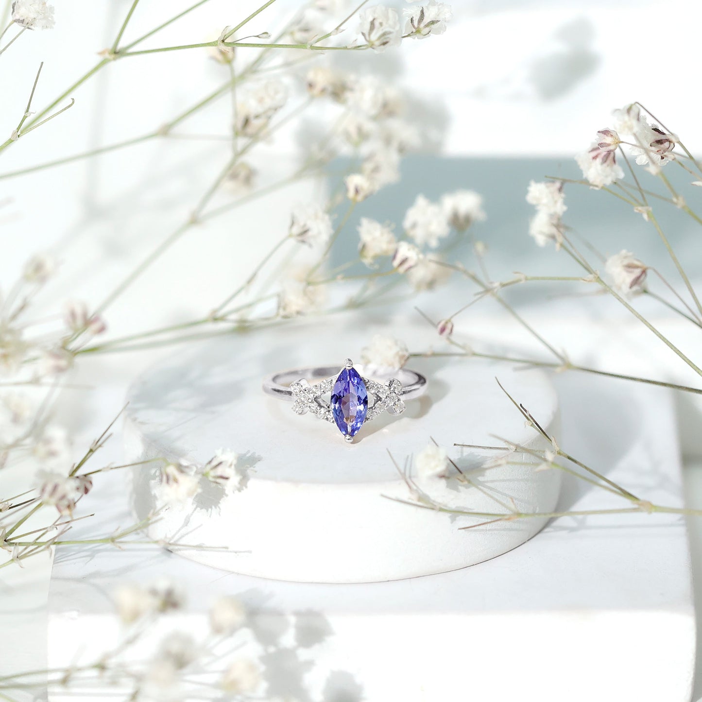 Natural Marquise Tanzanite Diamond Promise Ring for Engagement