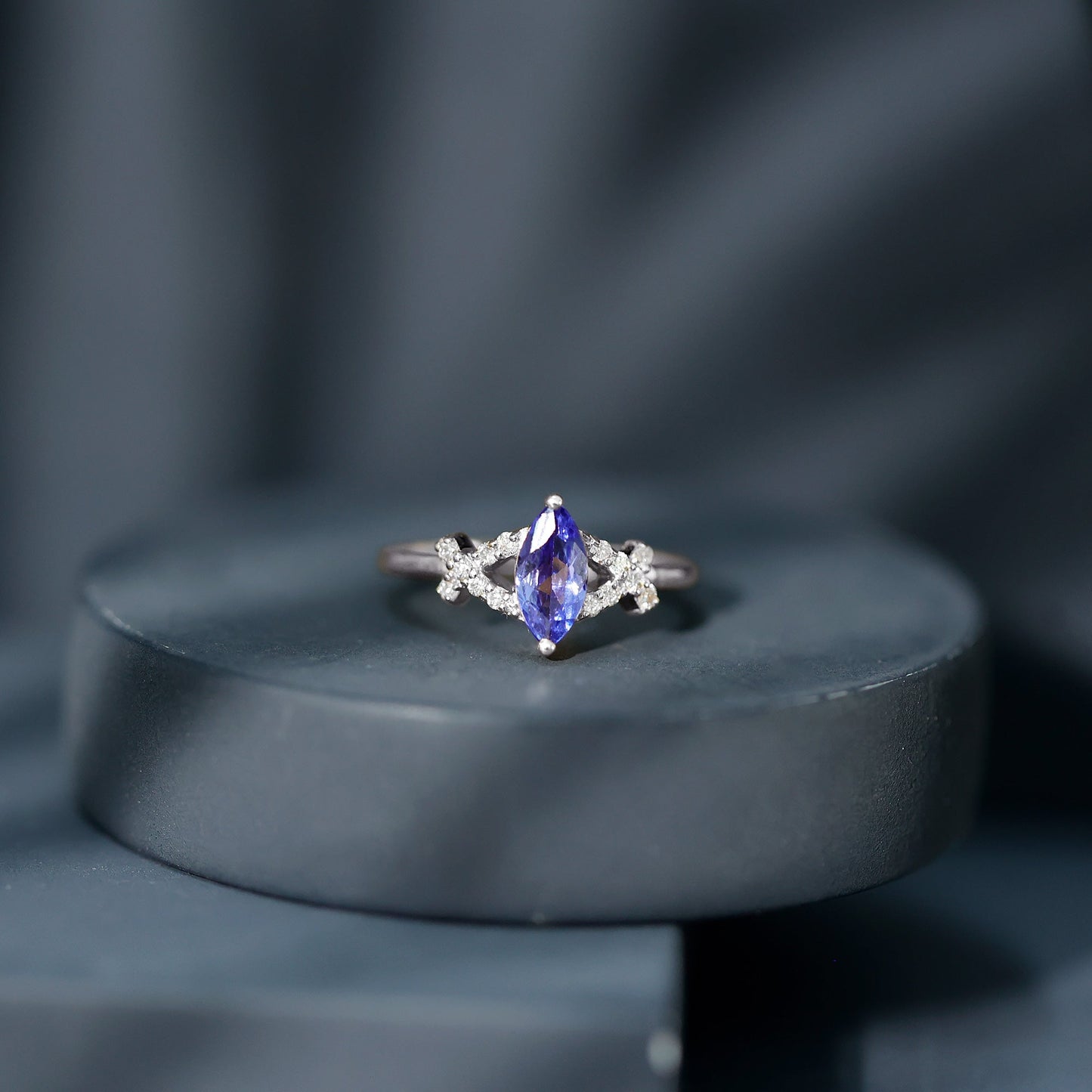 Natural Marquise Tanzanite Diamond Promise Ring for Engagement