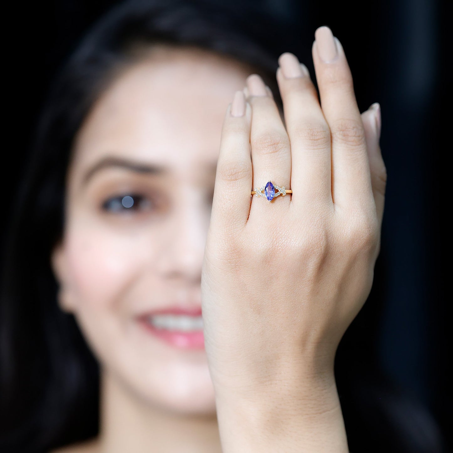 Natural Marquise Tanzanite Diamond Promise Ring for Engagement