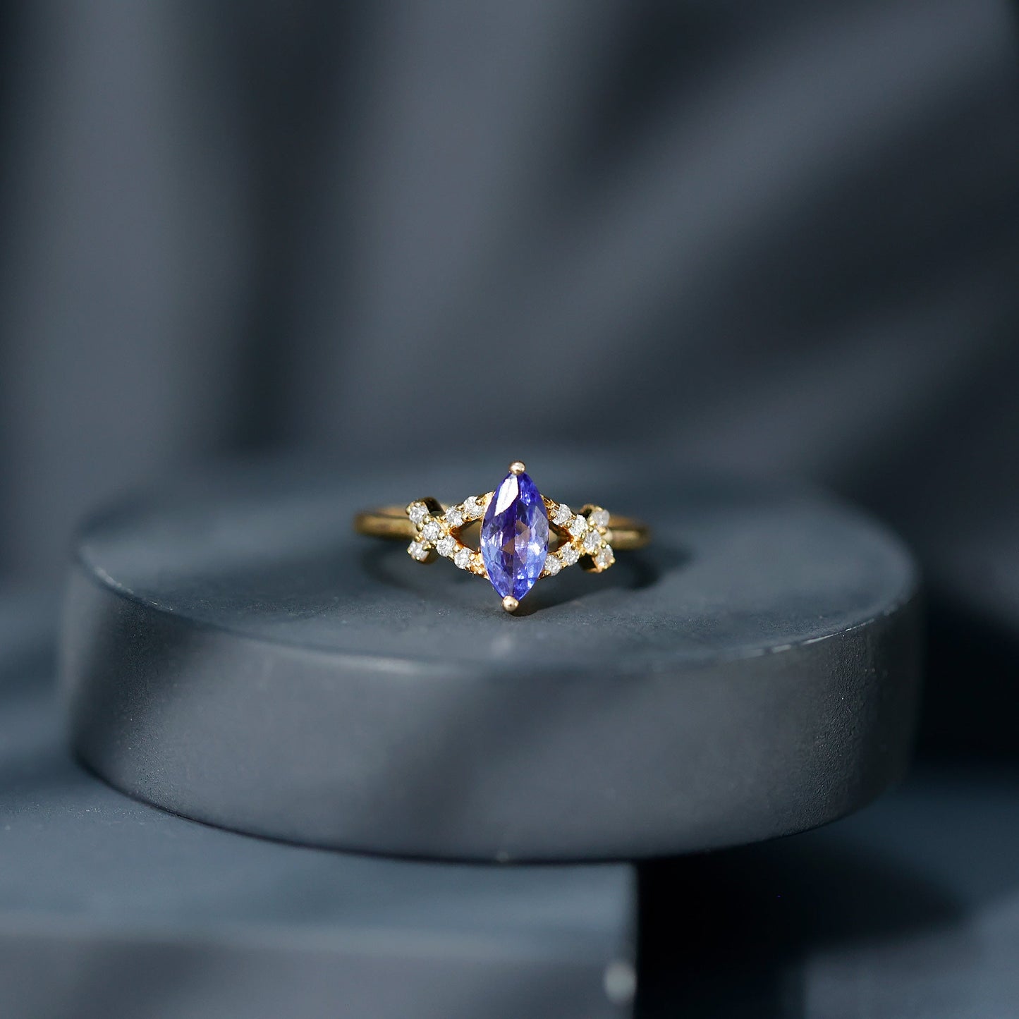 Natural Marquise Tanzanite Diamond Promise Ring for Engagement