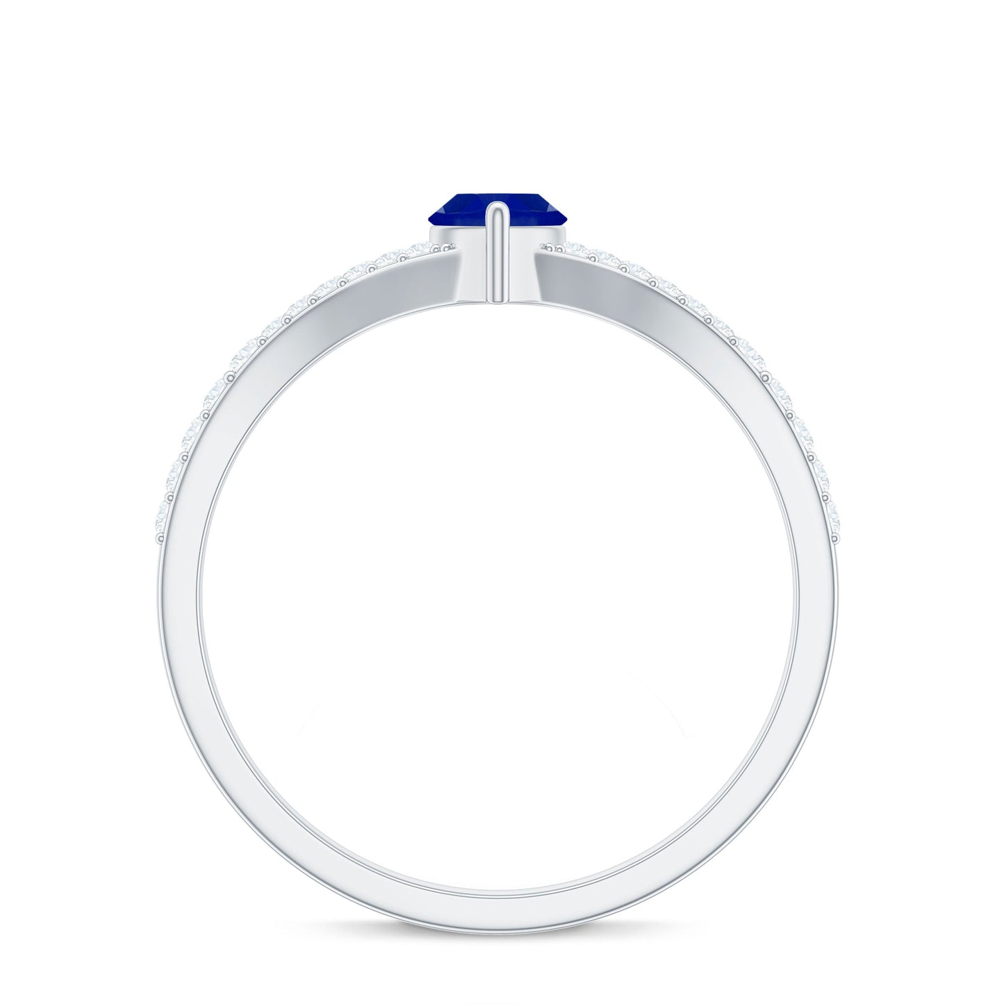 Certified 0.75 Carat Lab Grown Blue Sapphire Marquise Engagement Ring with Diamond Split Shank