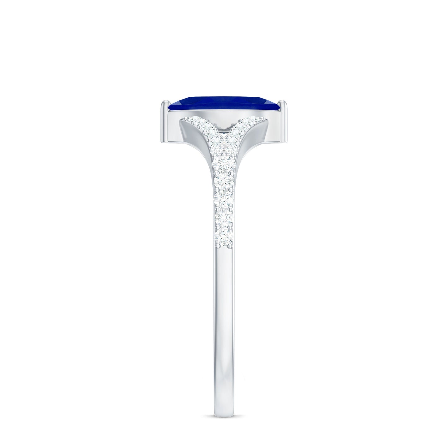 Certified 0.75 Carat Lab Grown Blue Sapphire Marquise Engagement Ring with Diamond Split Shank