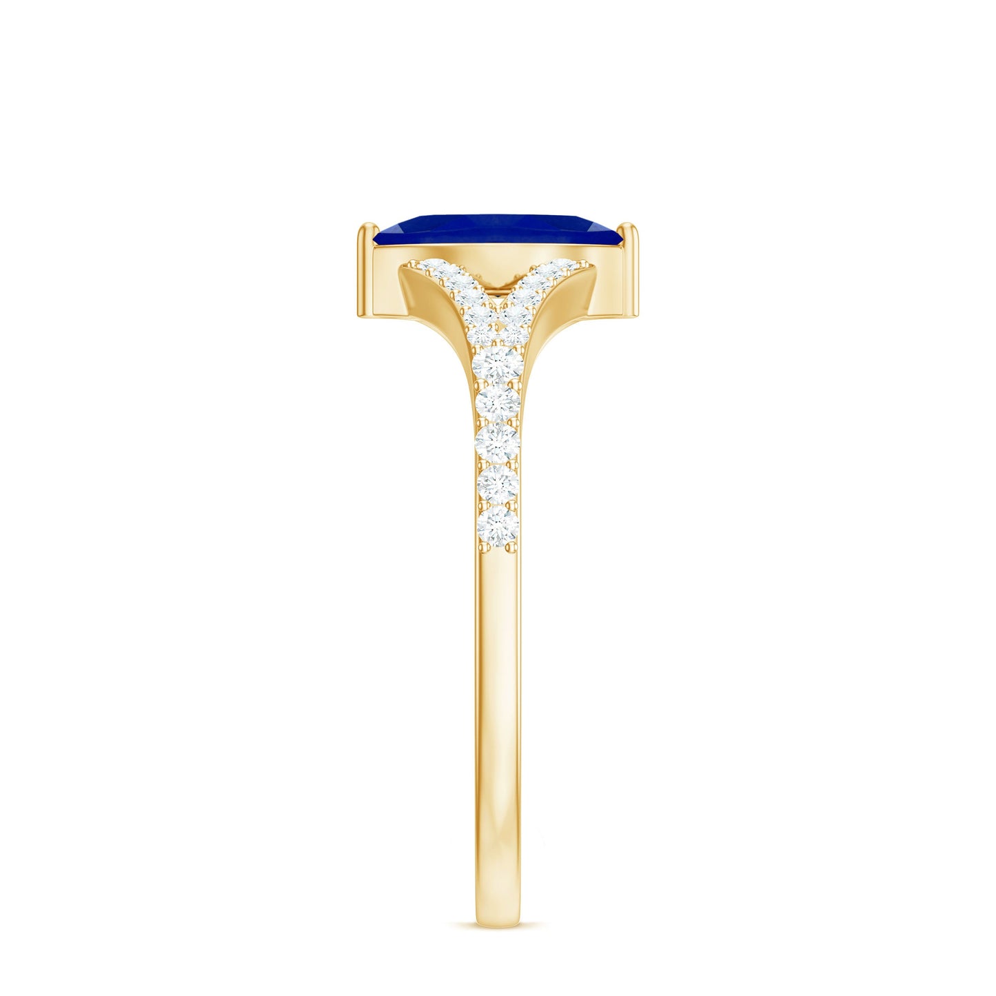 Certified 0.75 Carat Lab Grown Blue Sapphire Marquise Engagement Ring with Diamond Split Shank