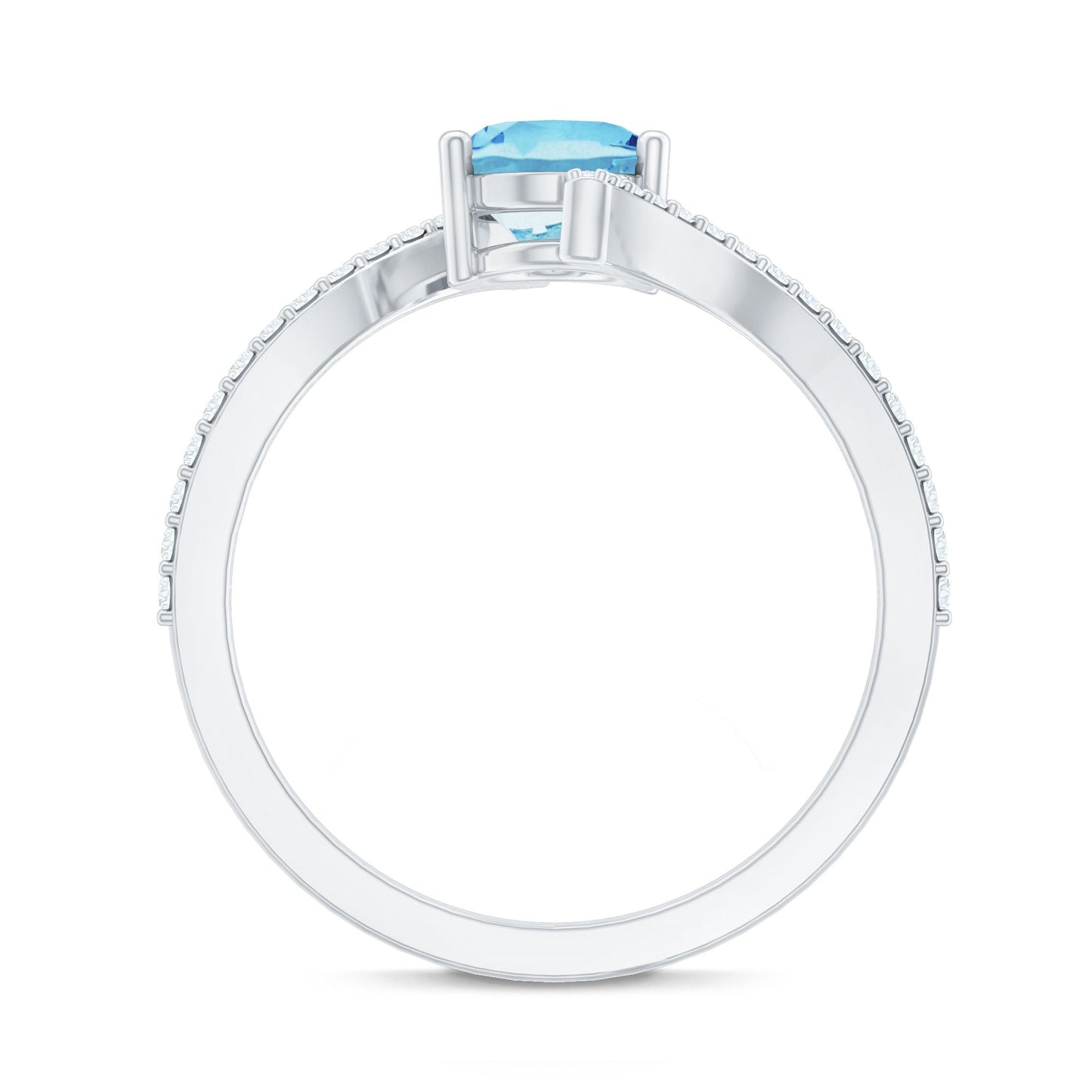 Real 1 Carat Aquamarine Oval Engagement Ring with Diamond Bypass Shank