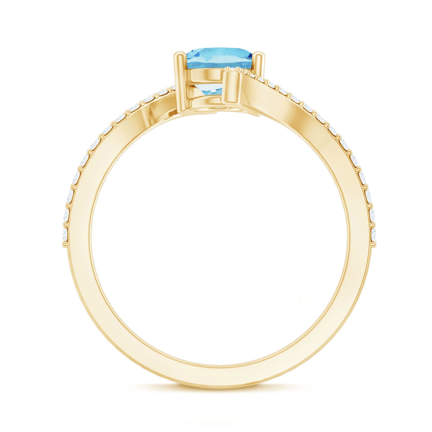 Real 1 Carat Aquamarine Oval Engagement Ring with Diamond Bypass Shank