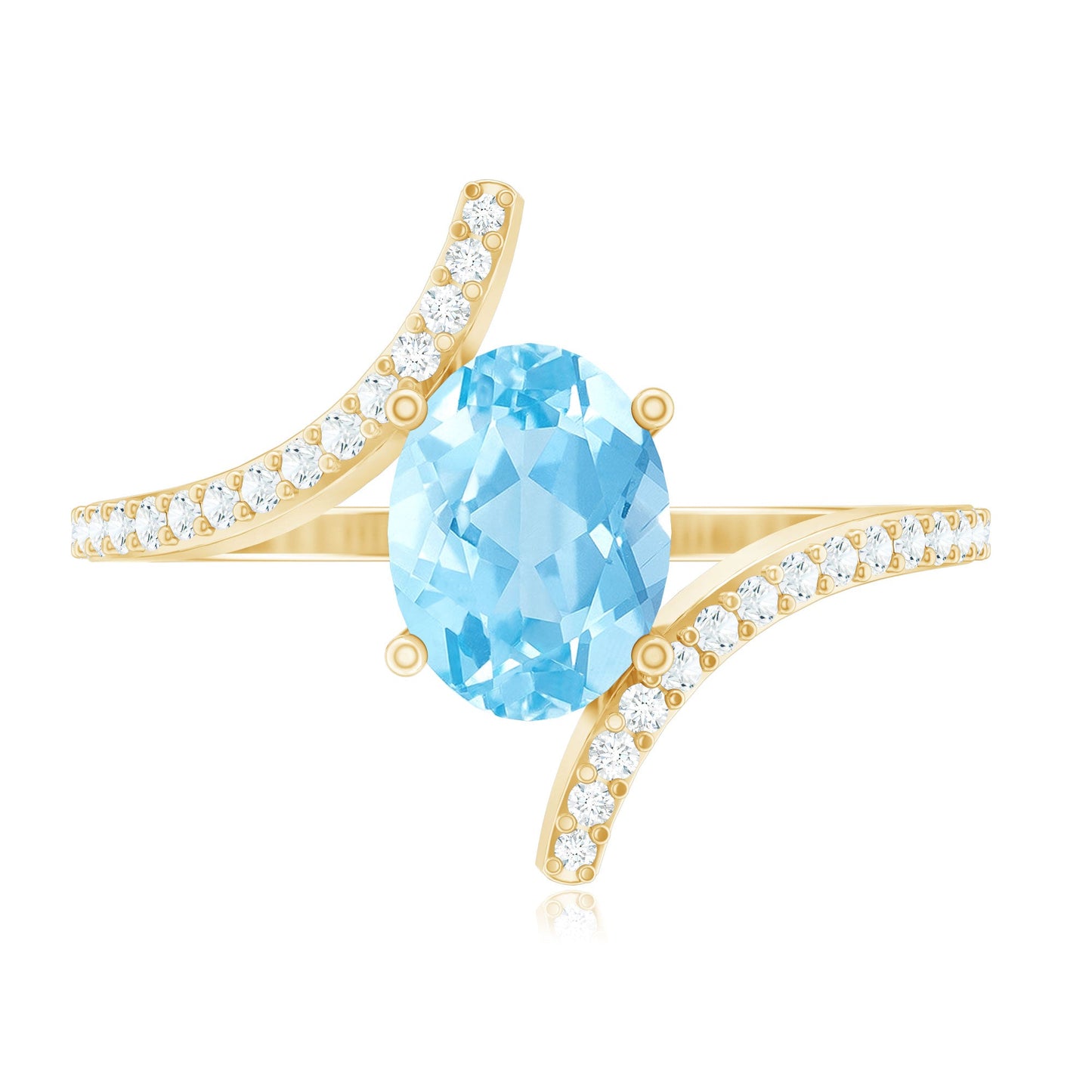 Real 1 Carat Aquamarine Oval Engagement Ring with Diamond Bypass Shank