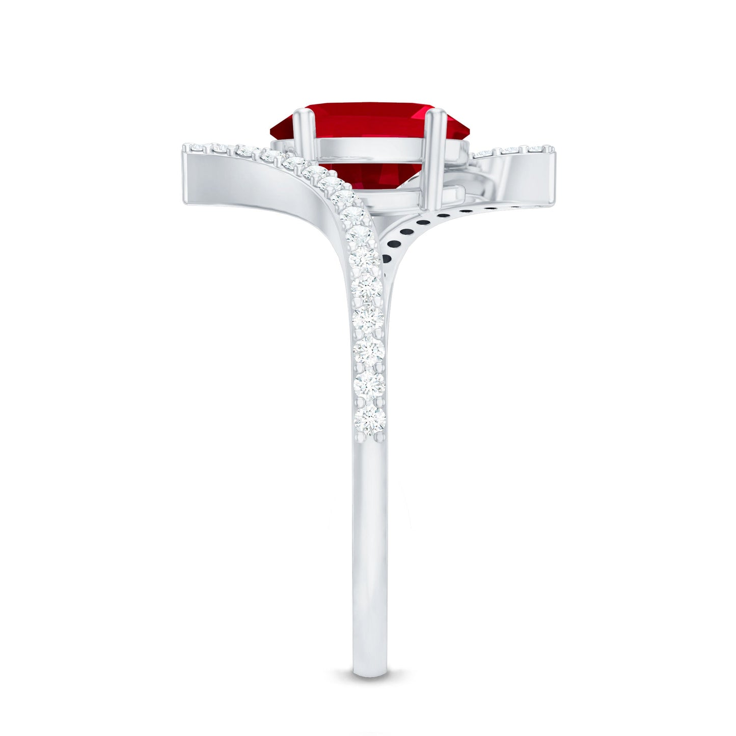 Oval Lab Created Ruby and Diamond Bypass Engagement Ring