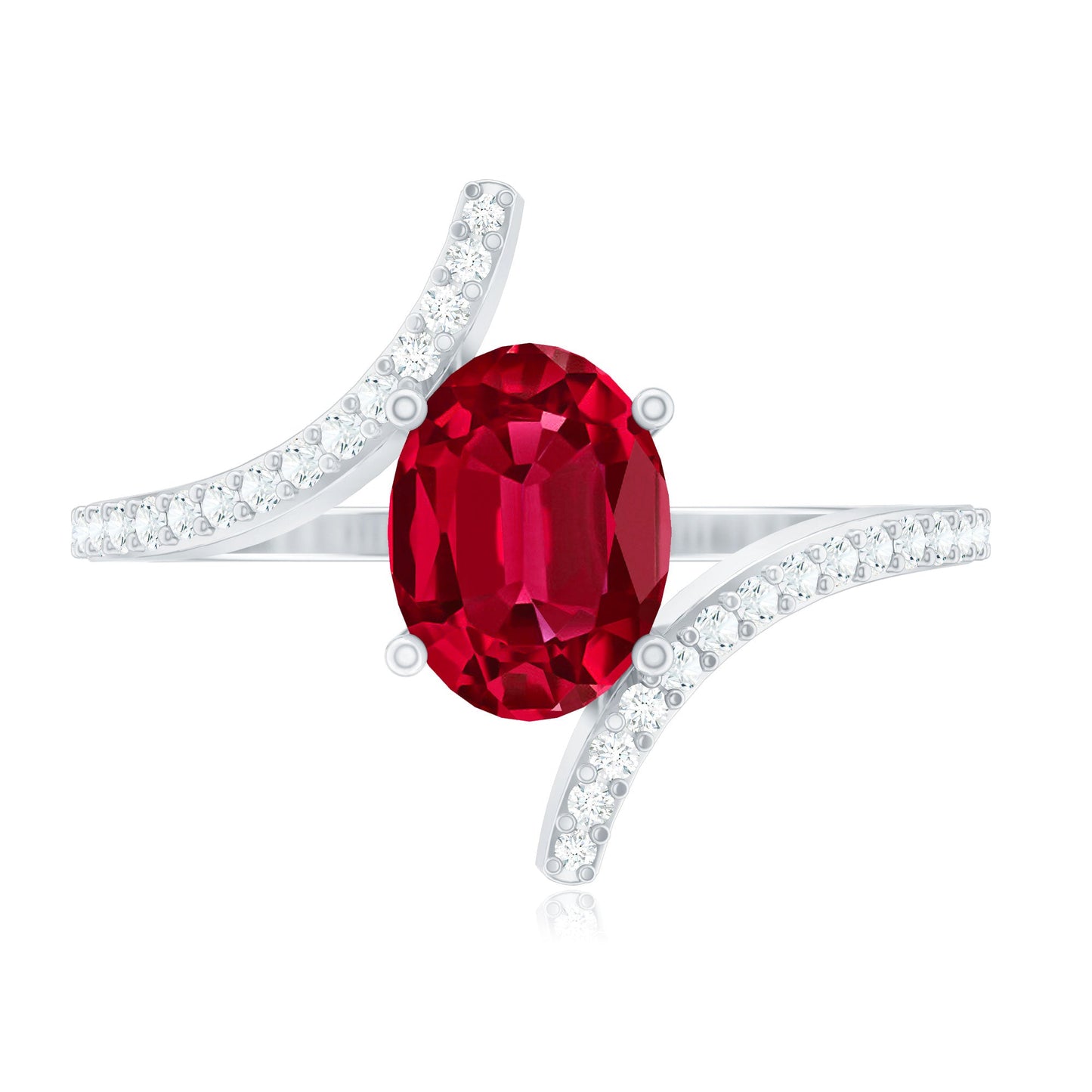 Oval Lab Created Ruby and Diamond Bypass Engagement Ring