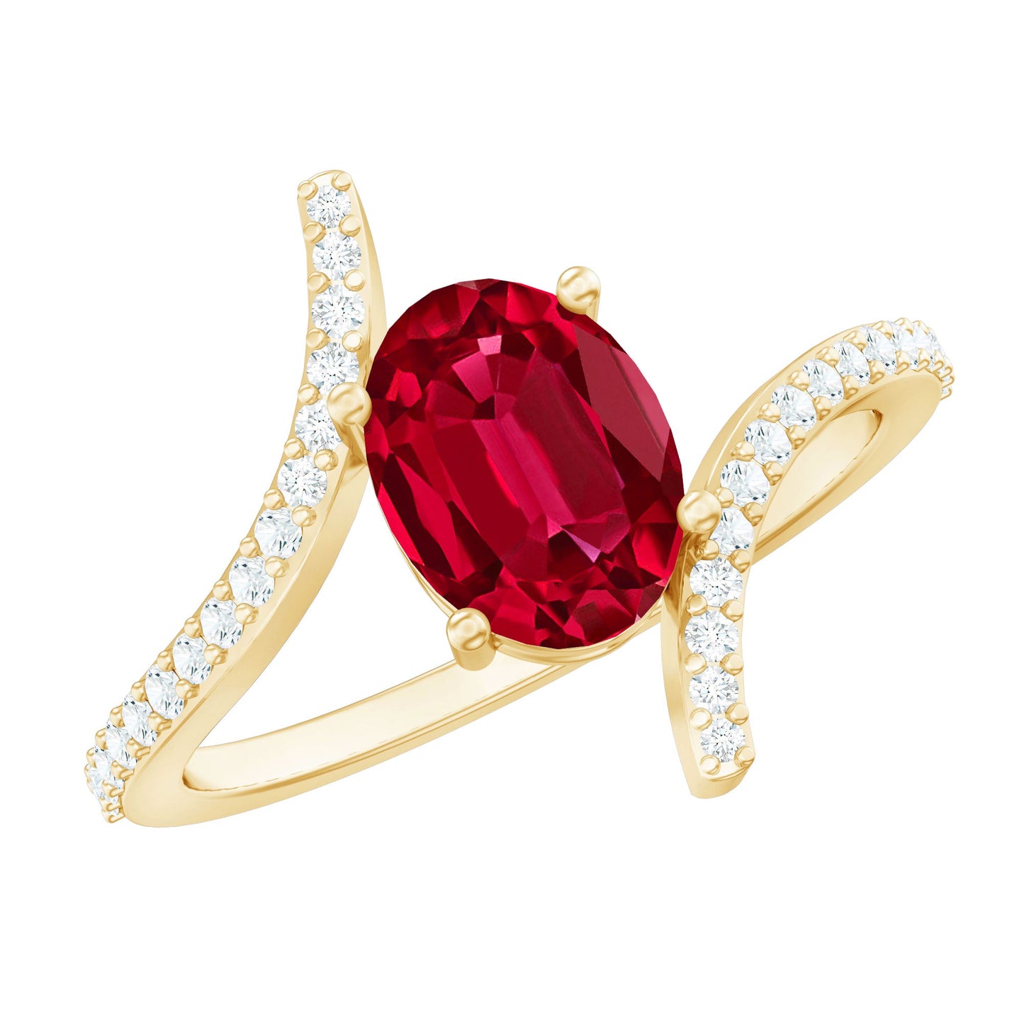 Oval Lab Created Ruby and Diamond Bypass Engagement Ring