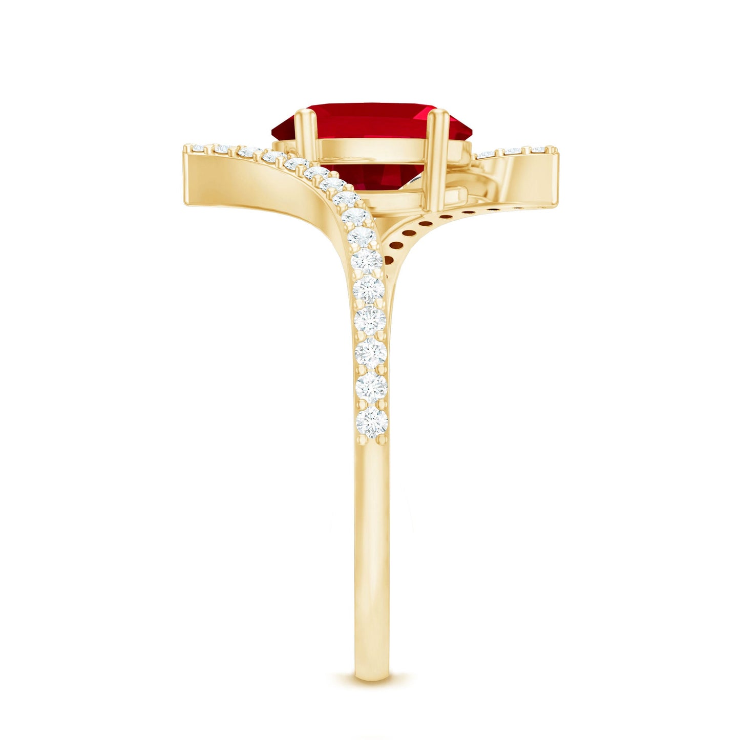 Oval Lab Created Ruby and Diamond Bypass Engagement Ring