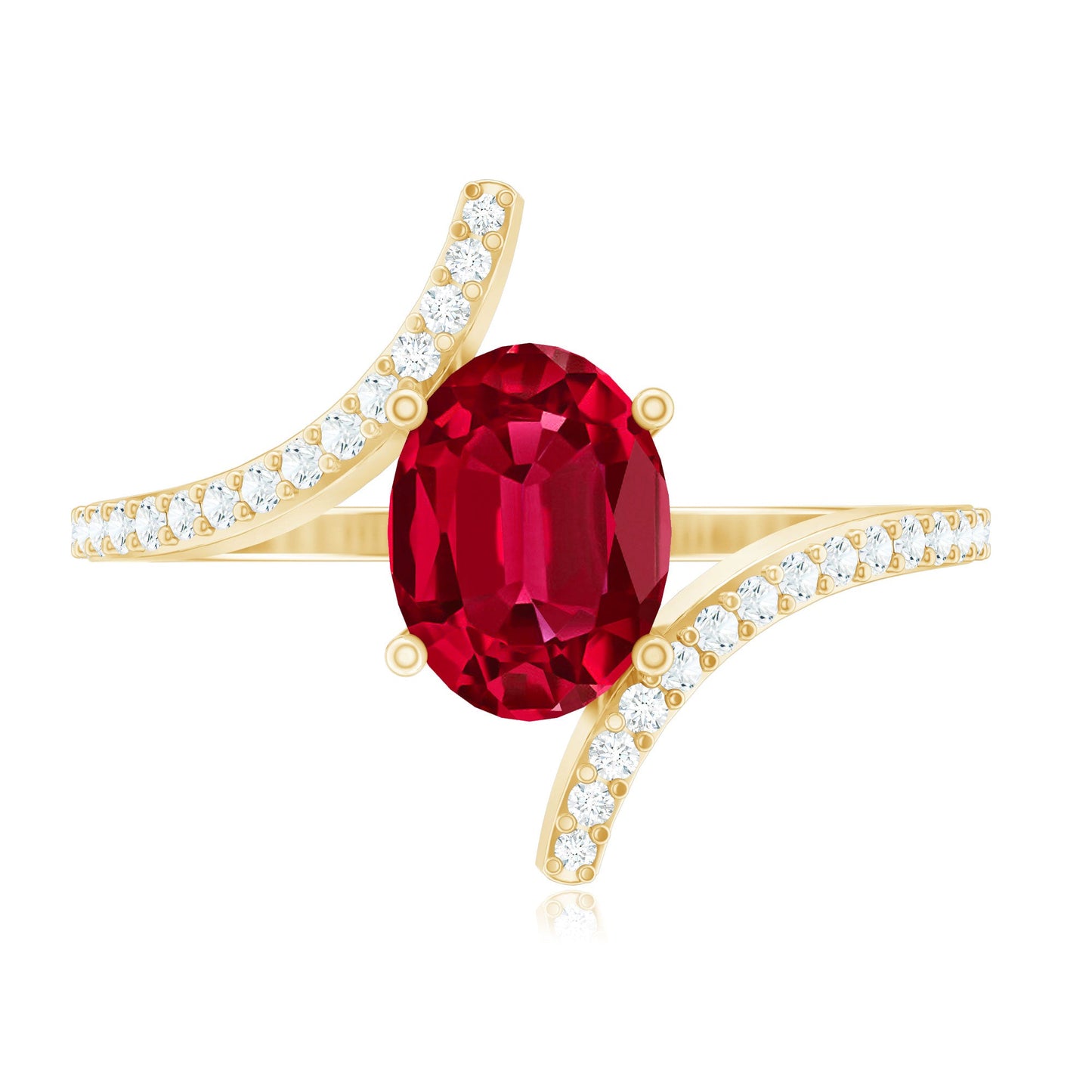 Oval Lab Created Ruby and Diamond Bypass Engagement Ring