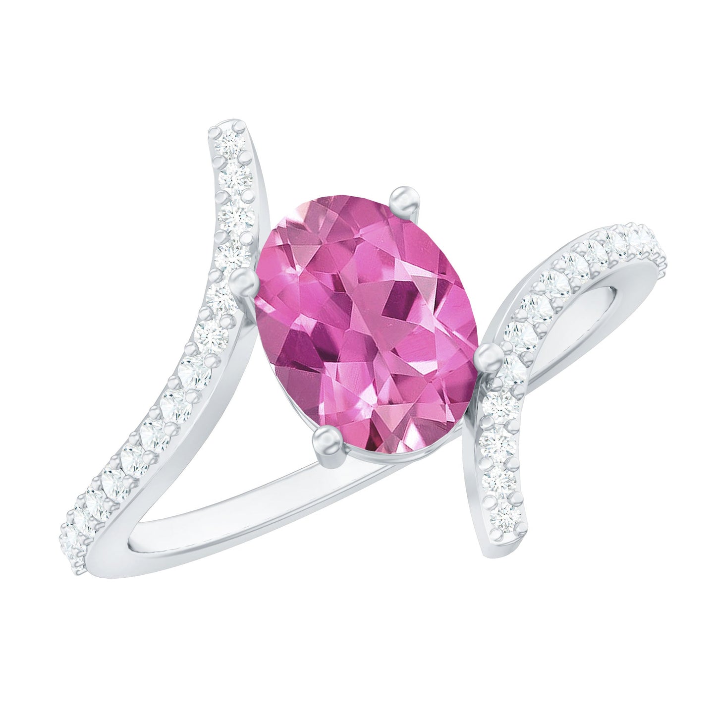 Oval Pink Tourmaline Solitaire Bypass Ring with Diamond