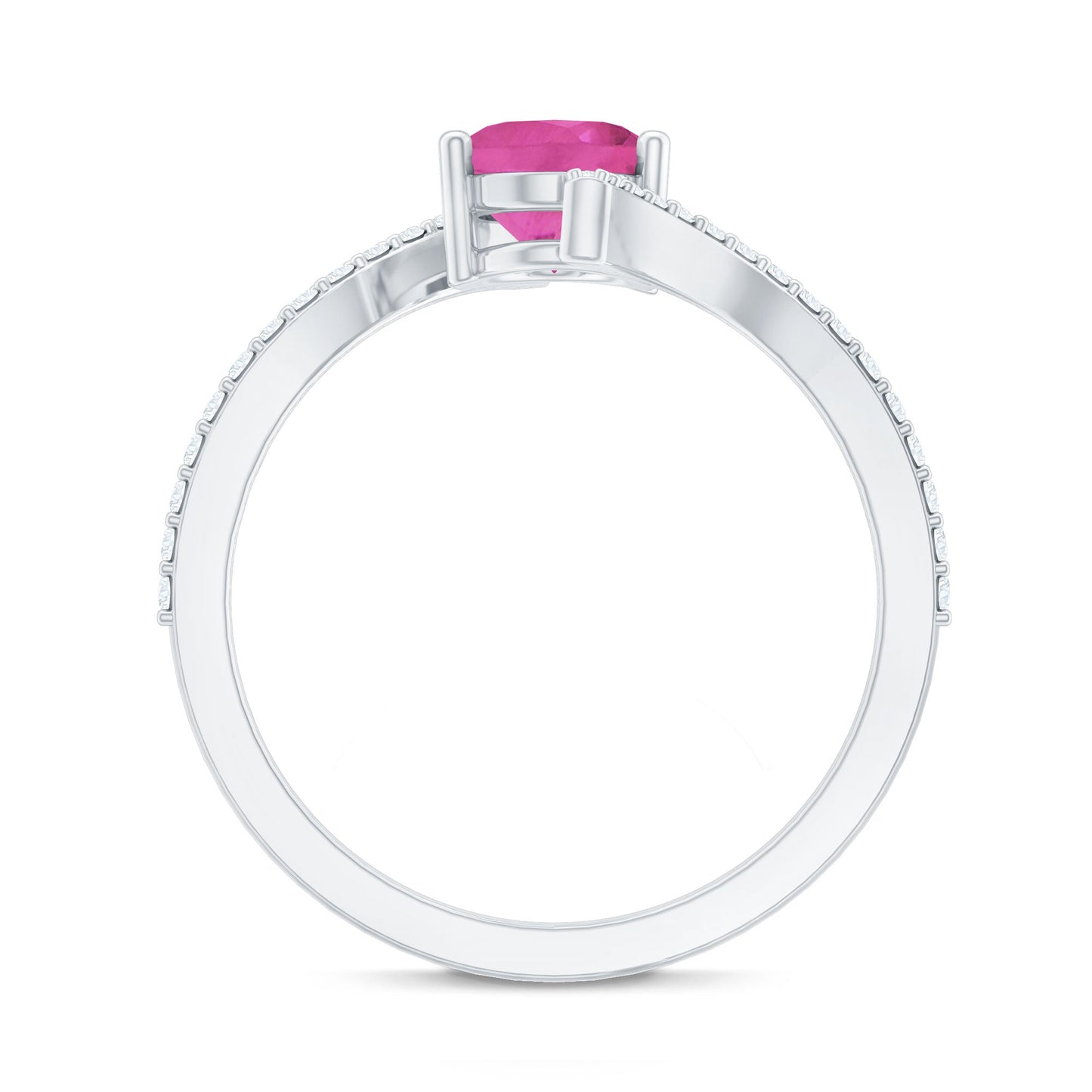 Oval Pink Tourmaline Solitaire Bypass Ring with Diamond