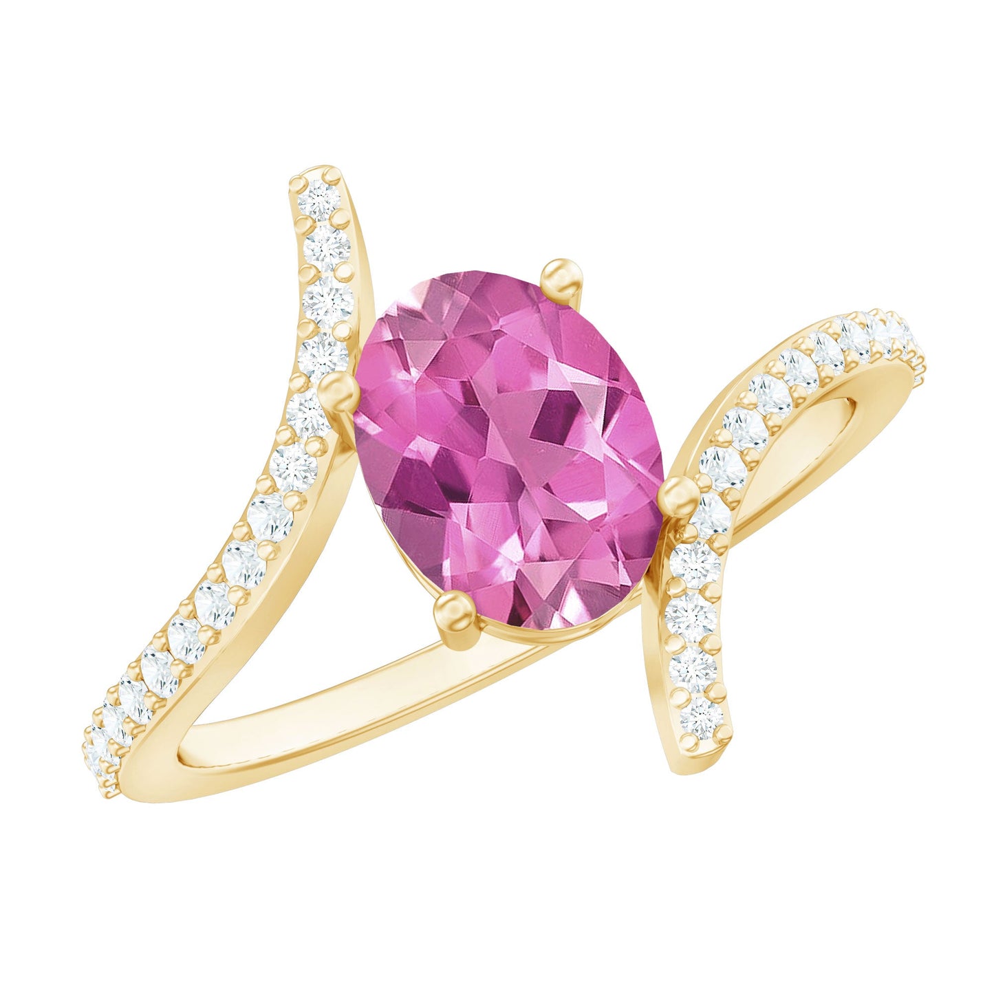 Oval Pink Tourmaline Solitaire Bypass Ring with Diamond
