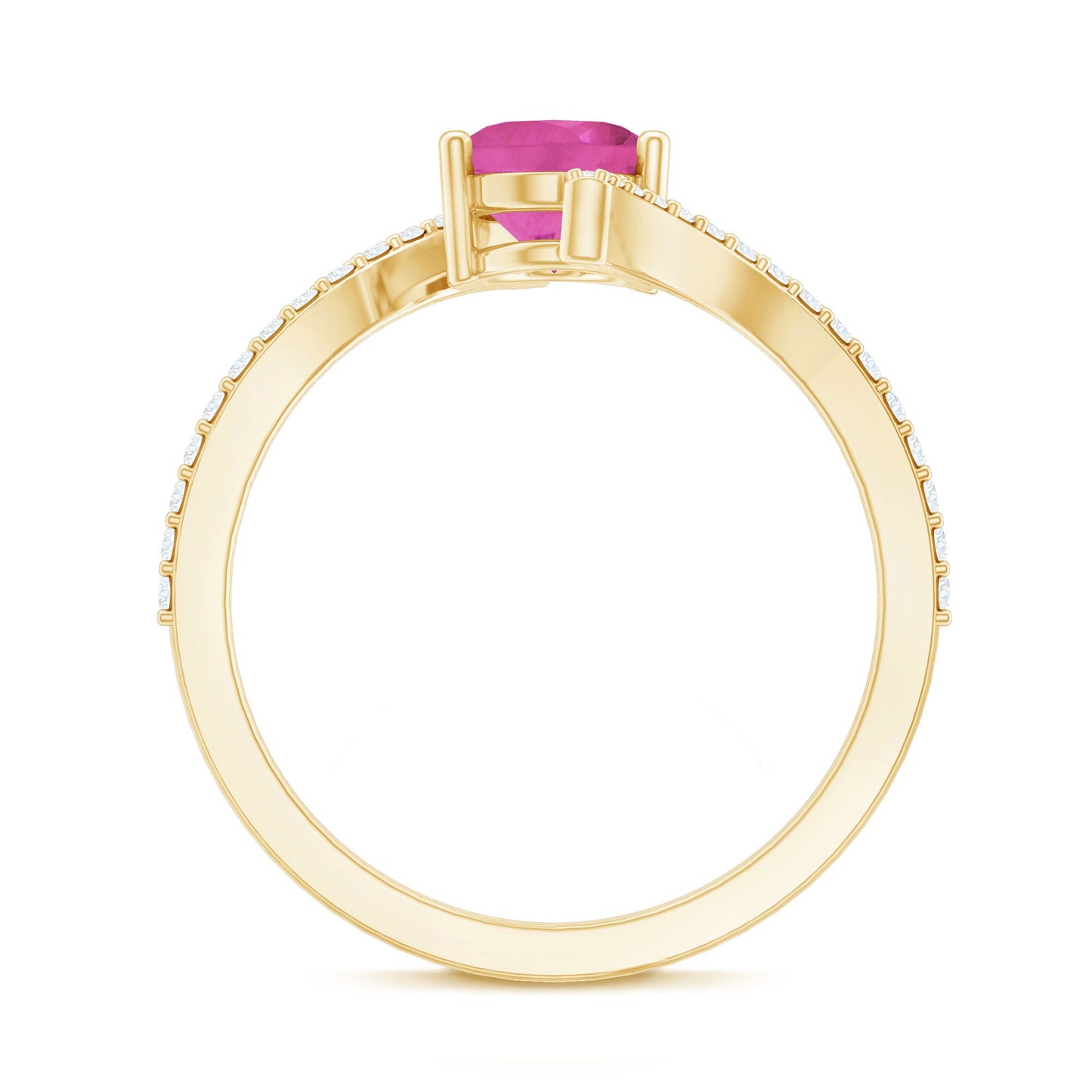 Oval Pink Tourmaline Solitaire Bypass Ring with Diamond