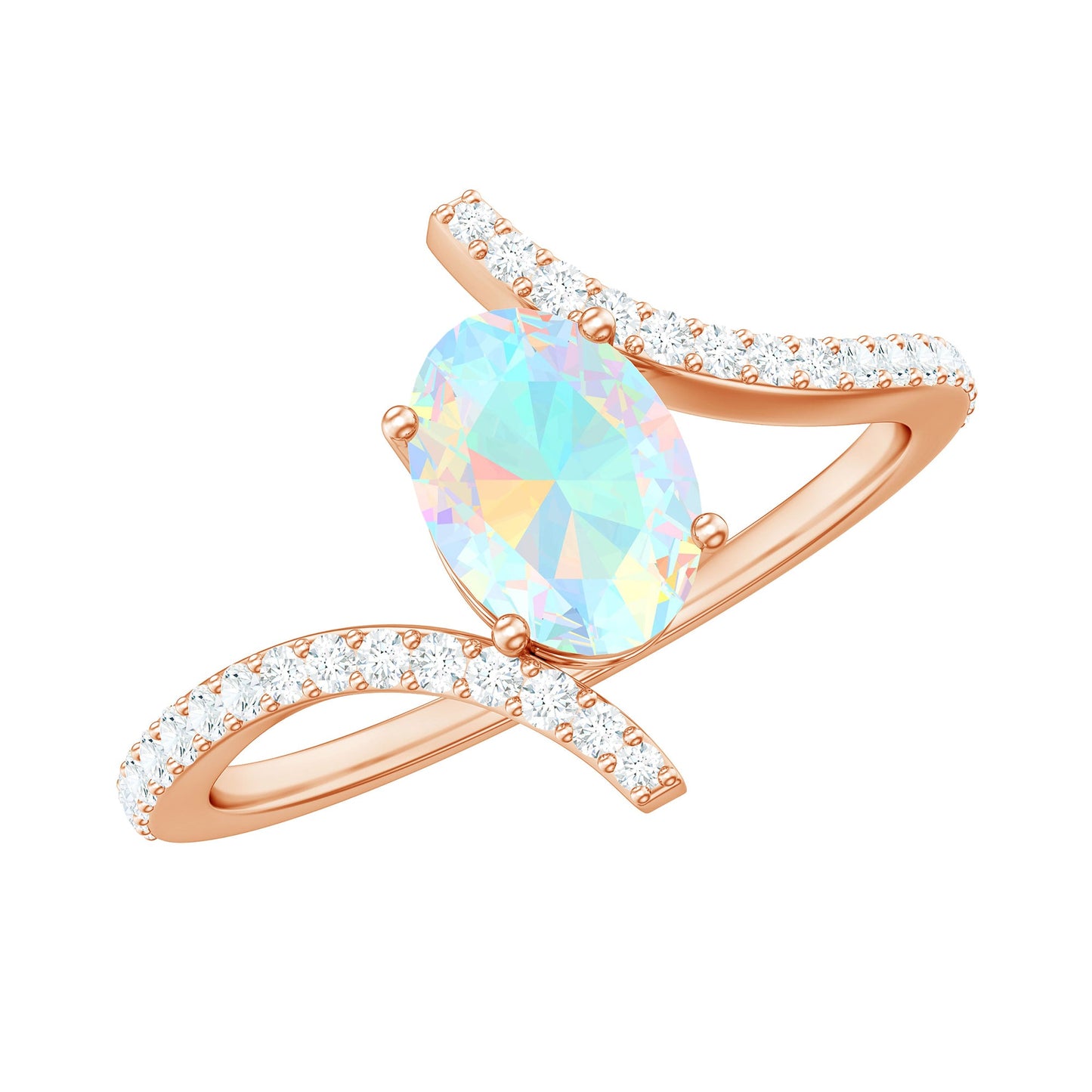 Natural Ethiopian Opal Oval Engagement Ring with Diamond Bypass Shank