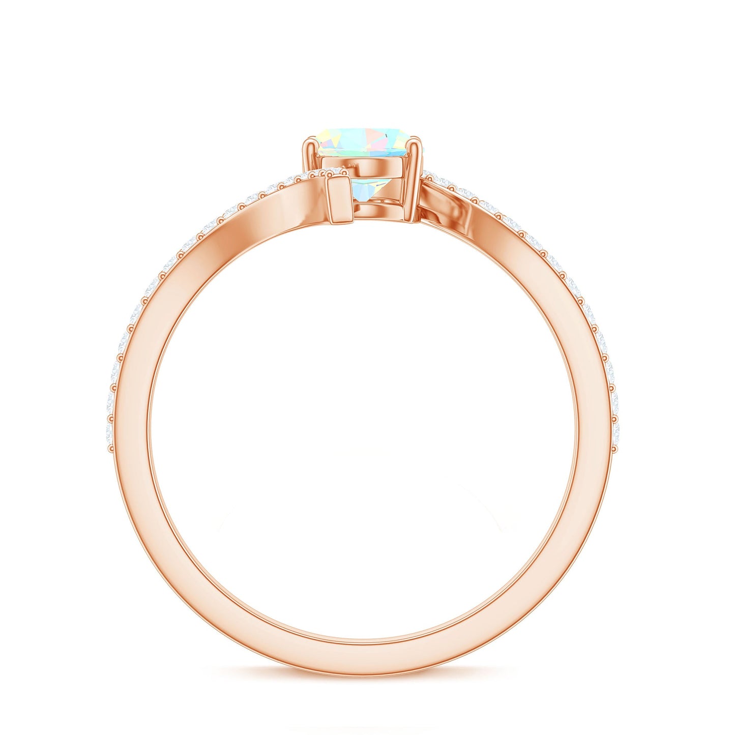 Natural Ethiopian Opal Oval Engagement Ring with Diamond Bypass Shank