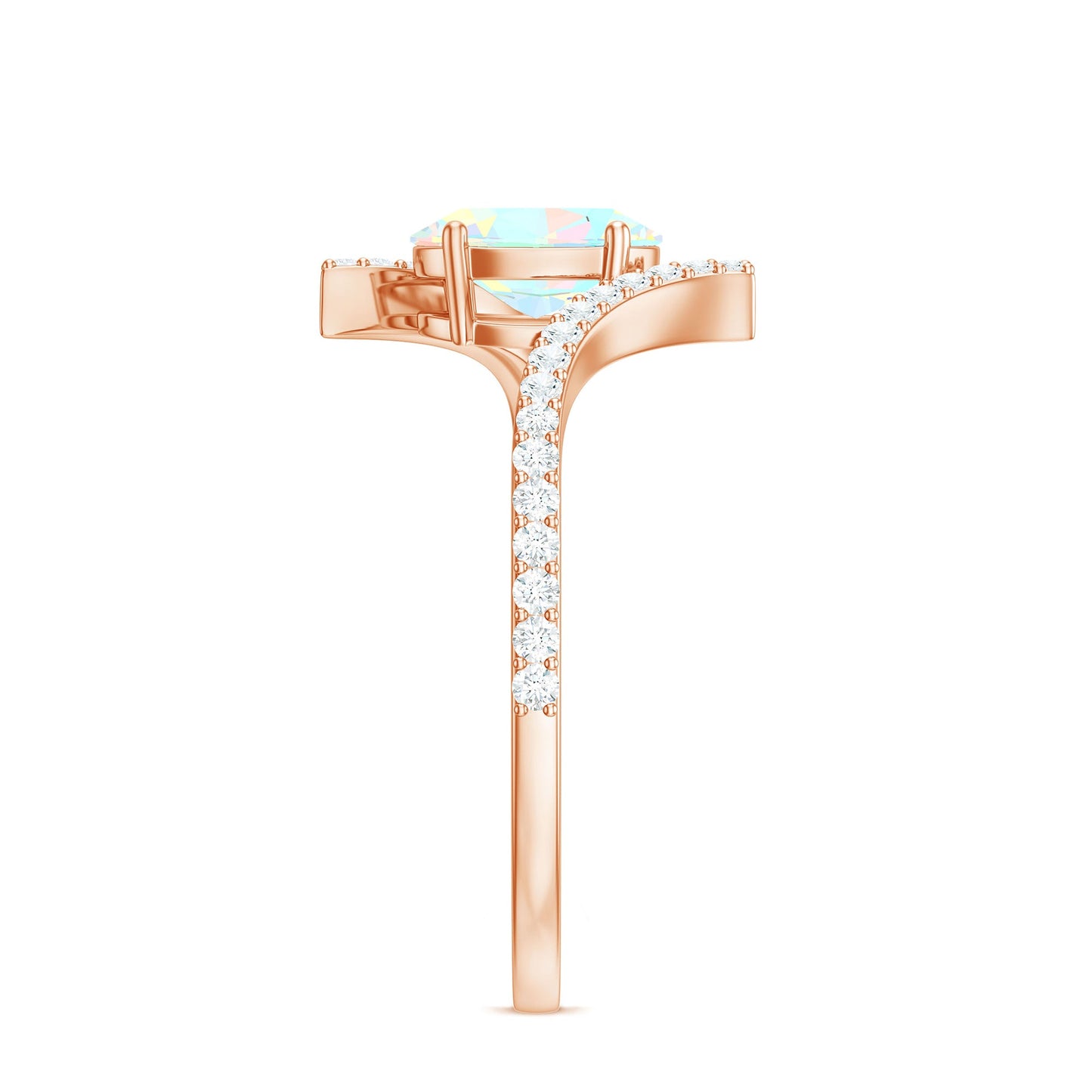 Natural Ethiopian Opal Oval Engagement Ring with Diamond Bypass Shank