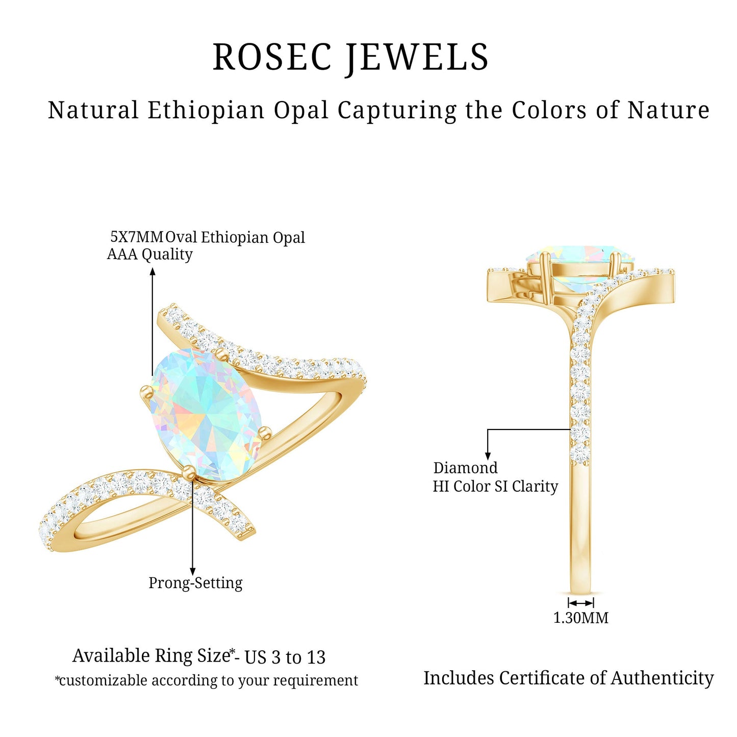 Natural Ethiopian Opal Oval Engagement Ring with Diamond Bypass Shank
