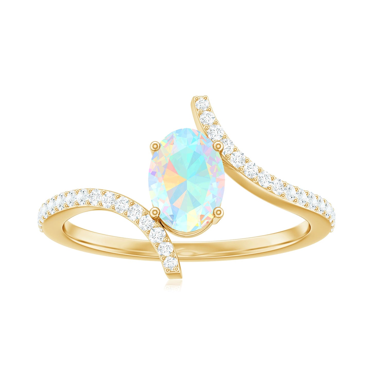 Natural Ethiopian Opal Oval Engagement Ring with Diamond Bypass Shank