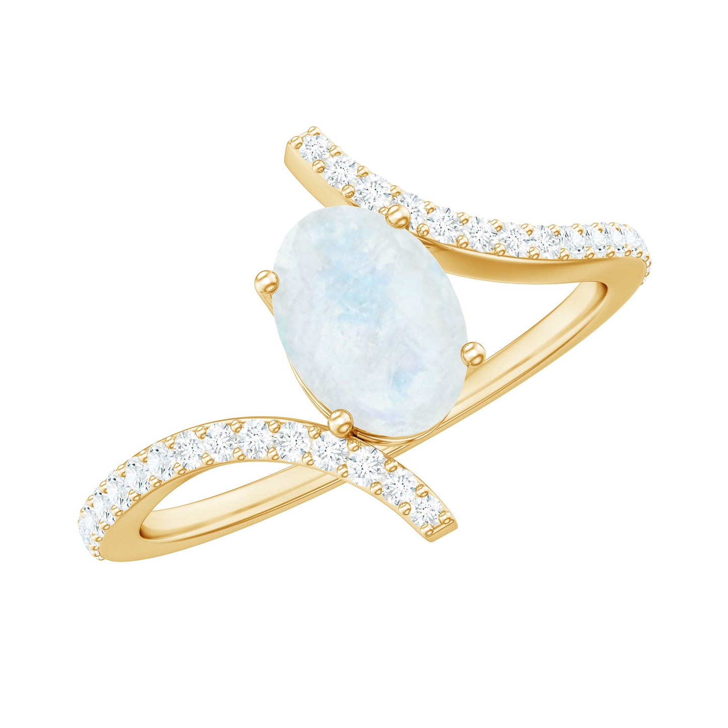 Oval Moonstone and Diamond Bypass Engagement Ring