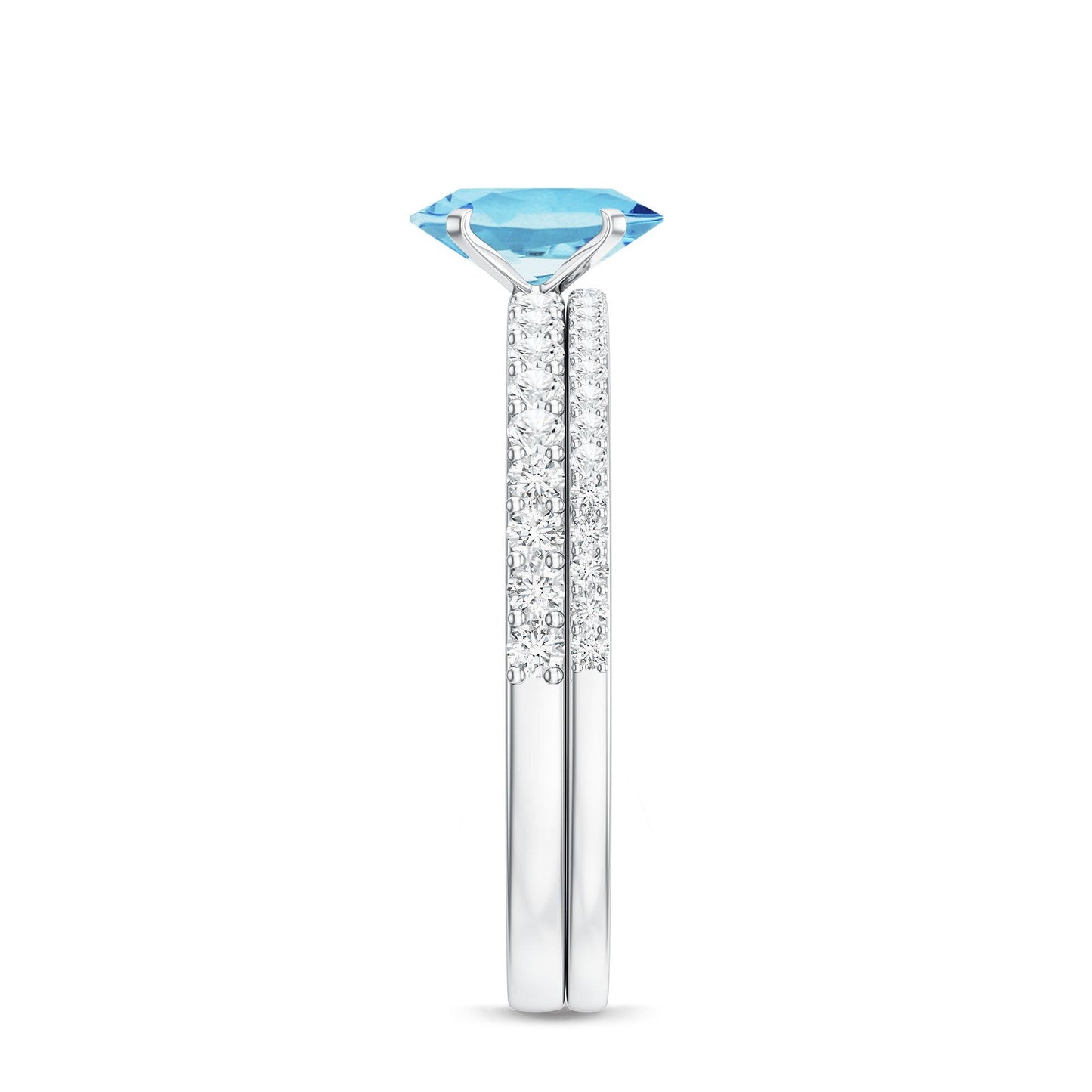 Natural Aquamarine Diamond Oval Engagement Ring with Wedding Band
