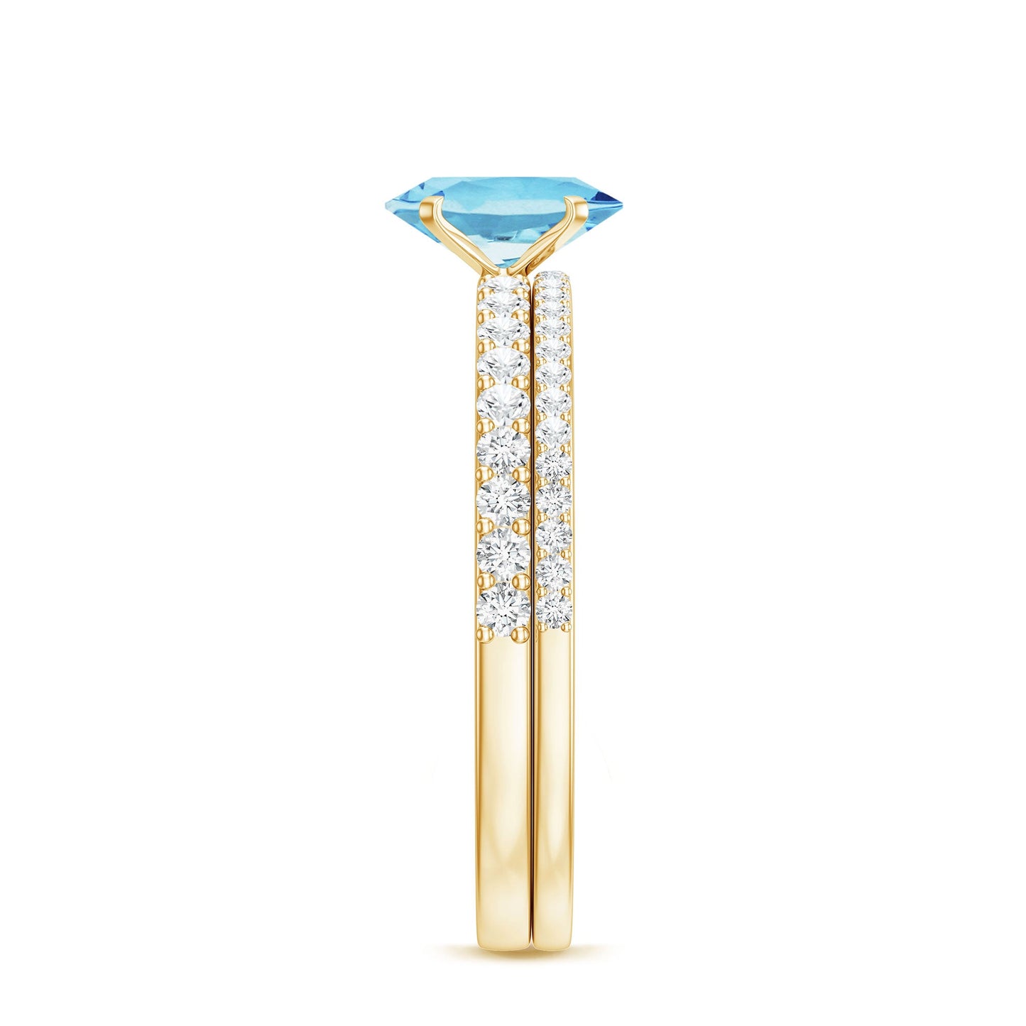 Natural Aquamarine Diamond Oval Engagement Ring with Wedding Band