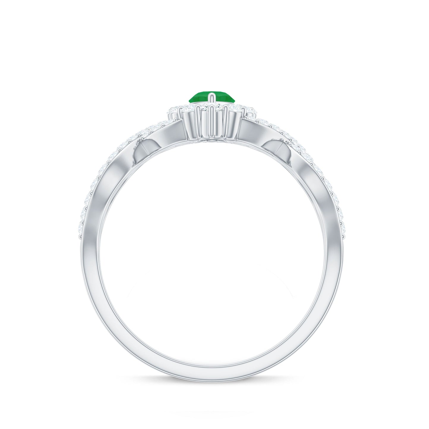 Natural Marquise Emerald Diamond Halo Engagement Ring with Crossover Shank