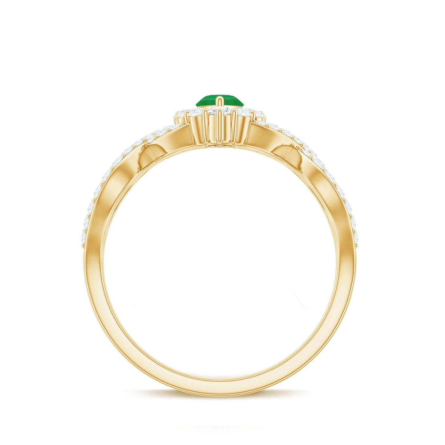 Natural Marquise Emerald Diamond Halo Engagement Ring with Crossover Shank