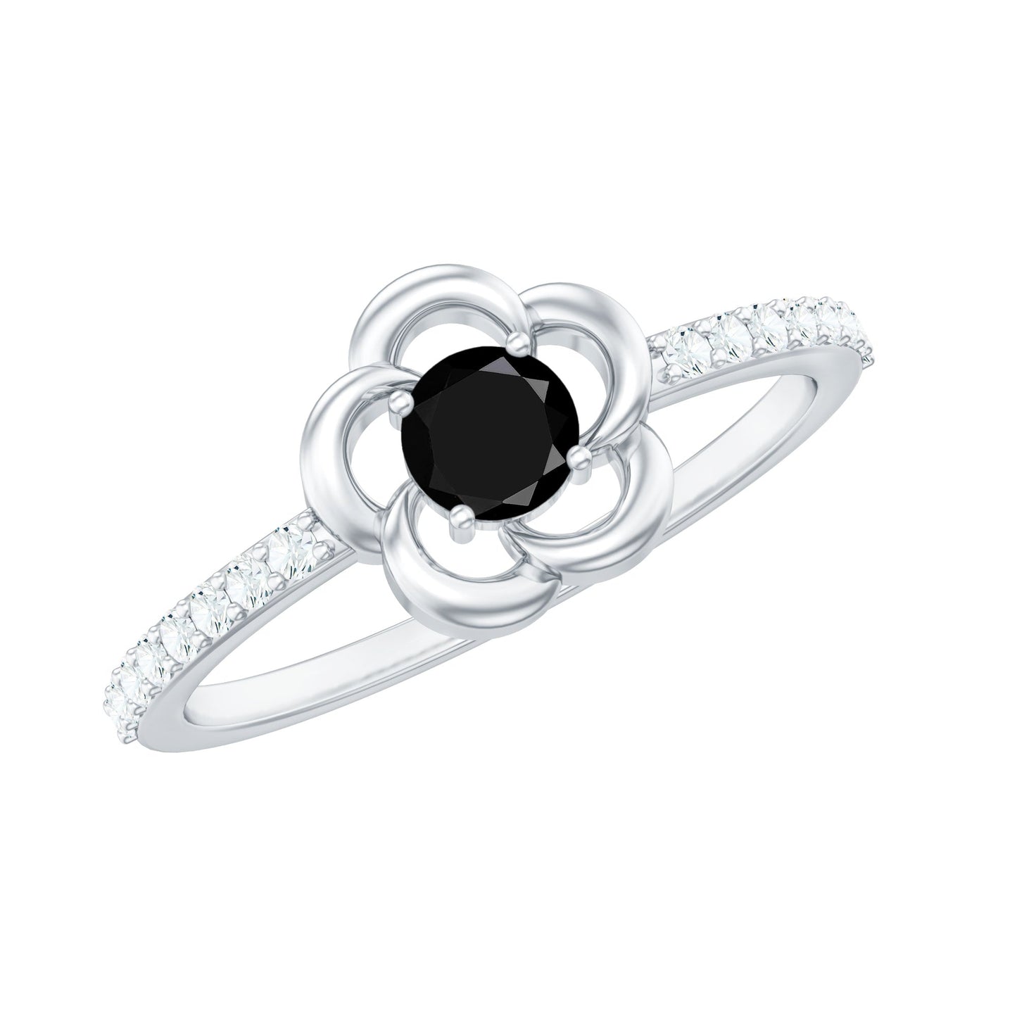 Certified 0.8 Carat Lab Grown Black Flower Promise Ring with White Diamond