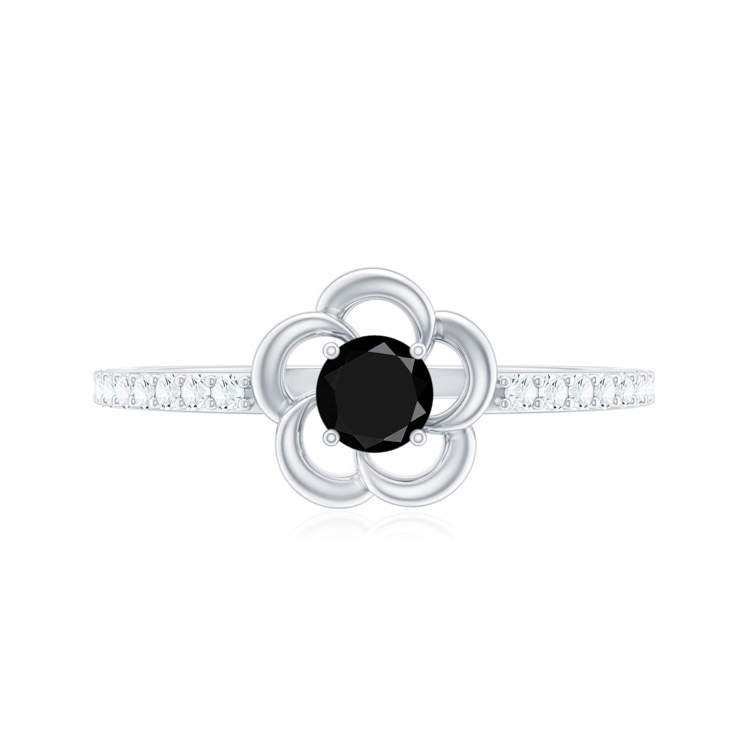Certified 0.8 Carat Lab Grown Black Flower Promise Ring with White Diamond