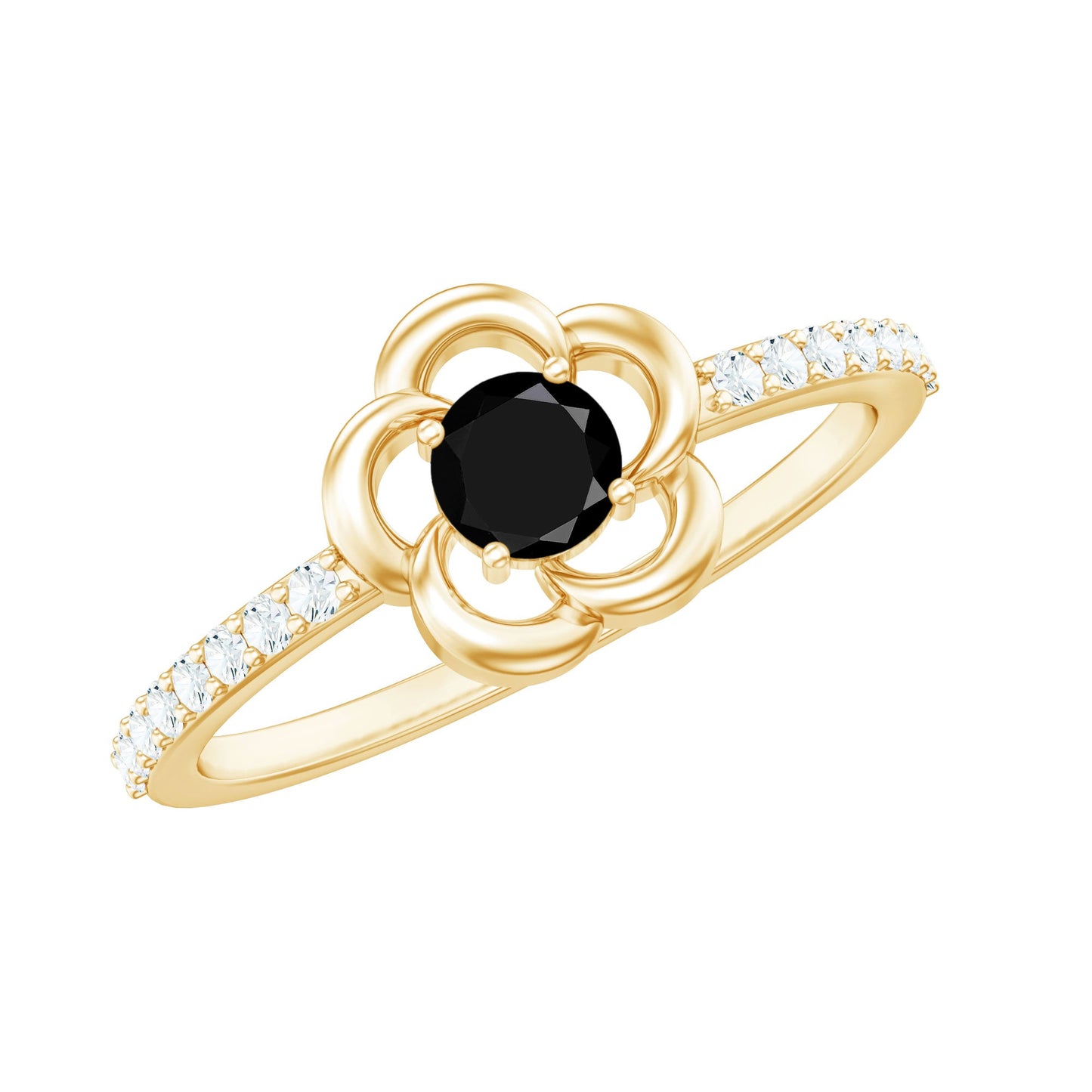 Certified 0.8 Carat Lab Grown Black Flower Promise Ring with White Diamond