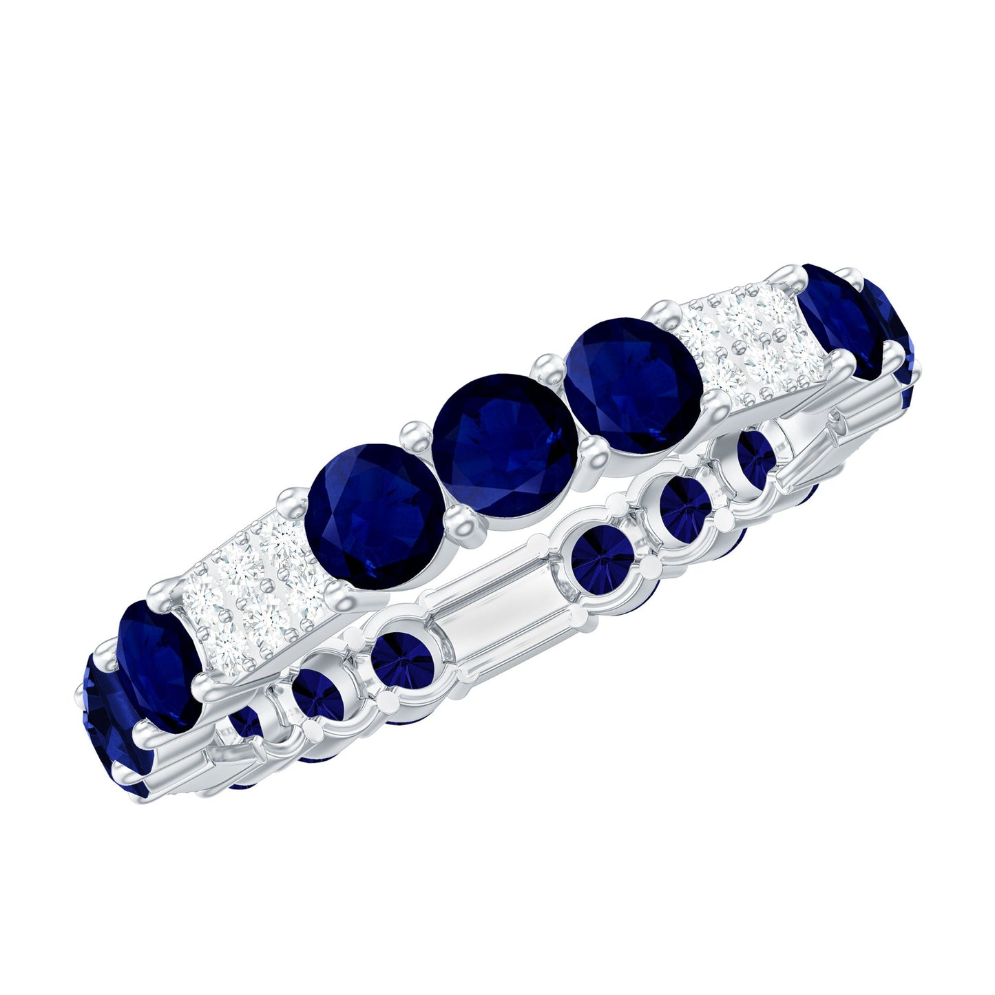 Natural Blue Sapphire and Diamond Eternity Wedding Band