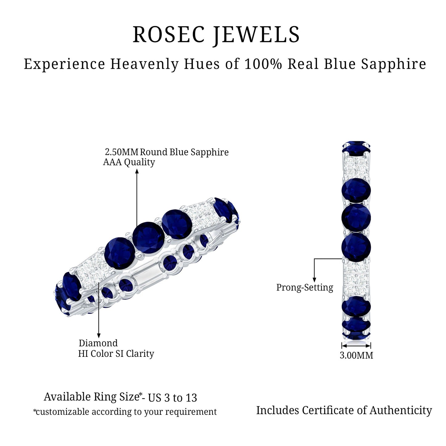 Natural Blue Sapphire and Diamond Eternity Wedding Band