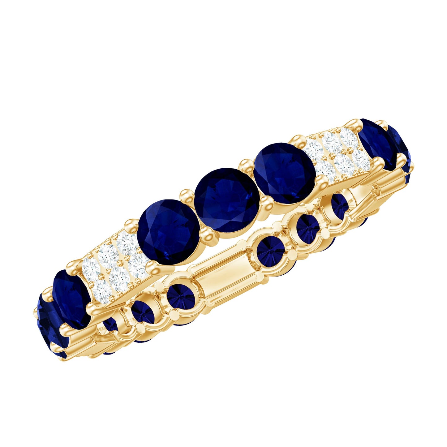 Natural Blue Sapphire and Diamond Eternity Wedding Band