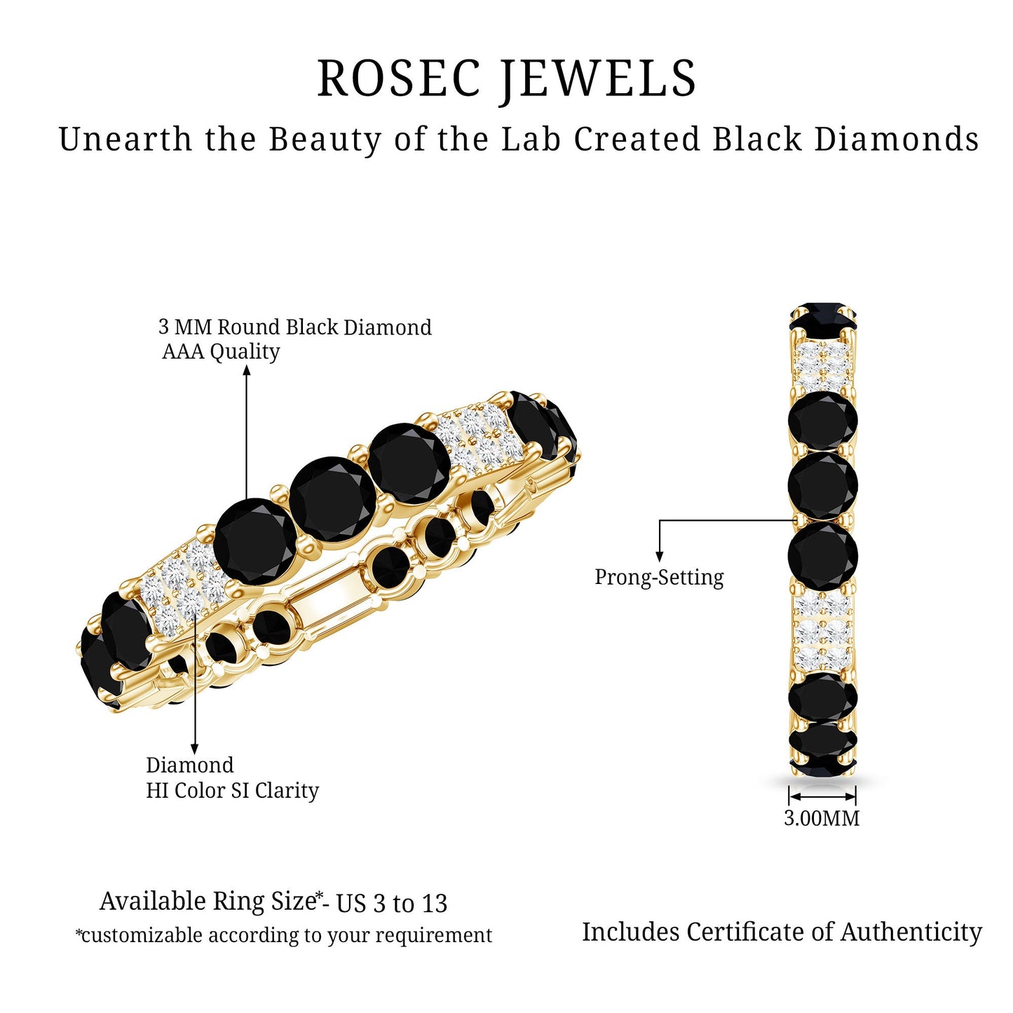 Certified Lab Grown Black and White Diamond Wedding Eternity Ring