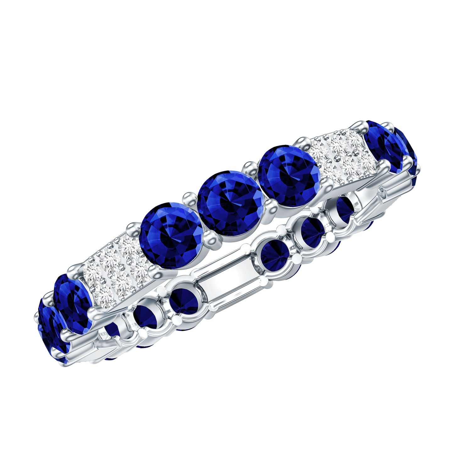 Certified Lab Grown Blue Sapphire Eternity Band Ring with Diamond