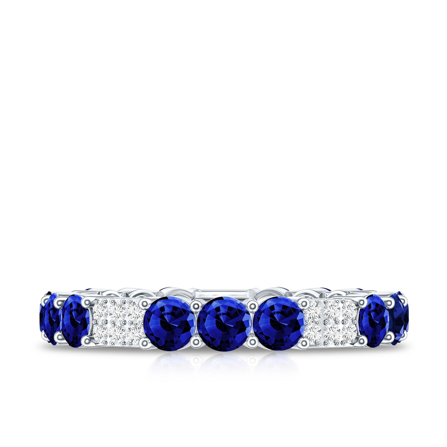 Certified Lab Grown Blue Sapphire Eternity Band Ring with Diamond